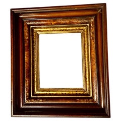 Antique American Victorian Hand Carved Burled Wood, Walnut And Gilt Wall Frame