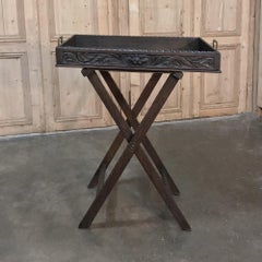 Antique English Hand-Carved Butler's Table, Tray
