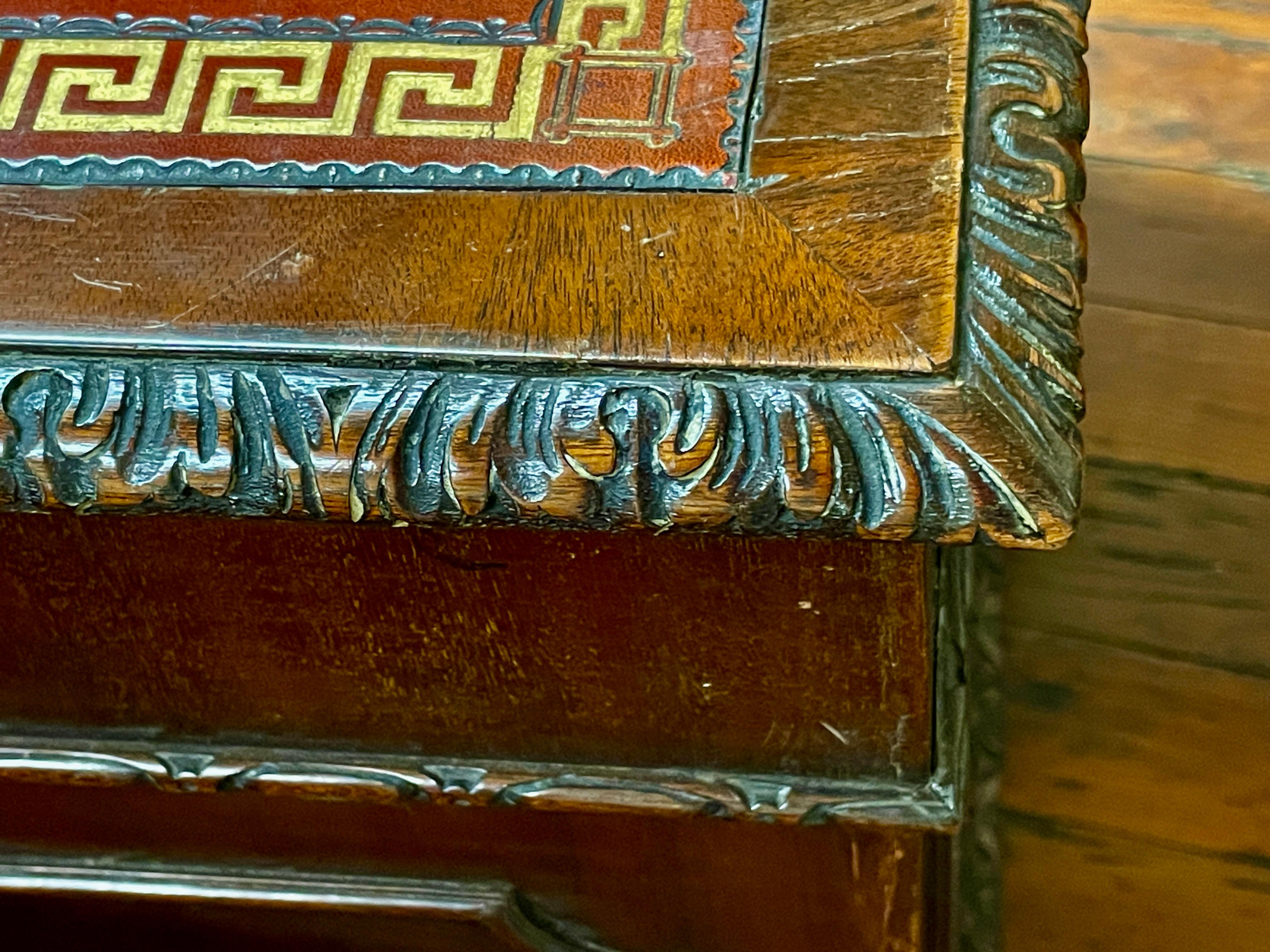 Antique English Hand Carved Mahogany Chippendale Style Pedestal Desk For Sale 3