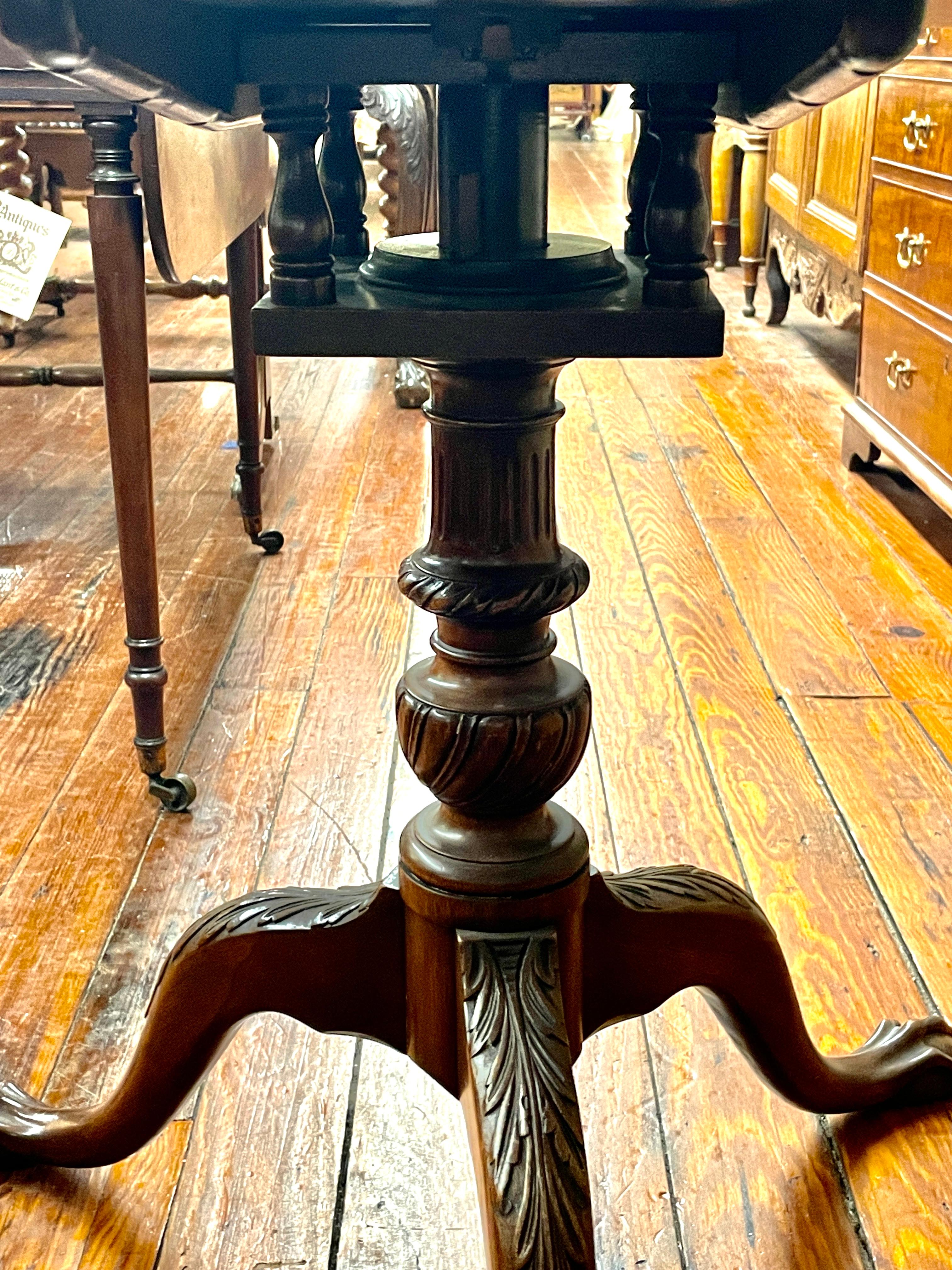 Antique English Hand Carved Mahogany Chippendale Style Tilt-Top Tea Table 5