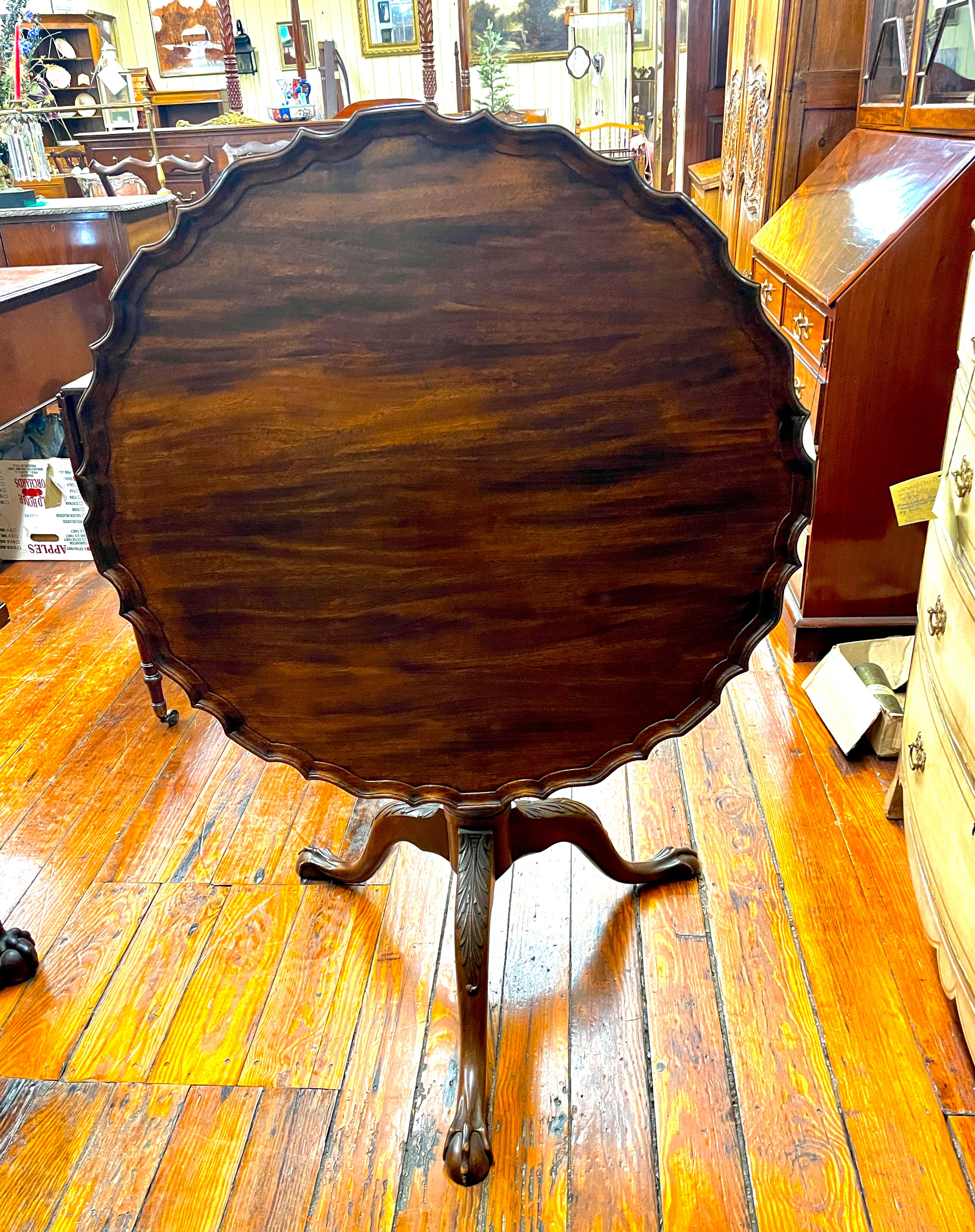 Antique English Hand Carved Mahogany Chippendale Style Tilt-Top Tea Table In Good Condition In CHARLESTON, SC