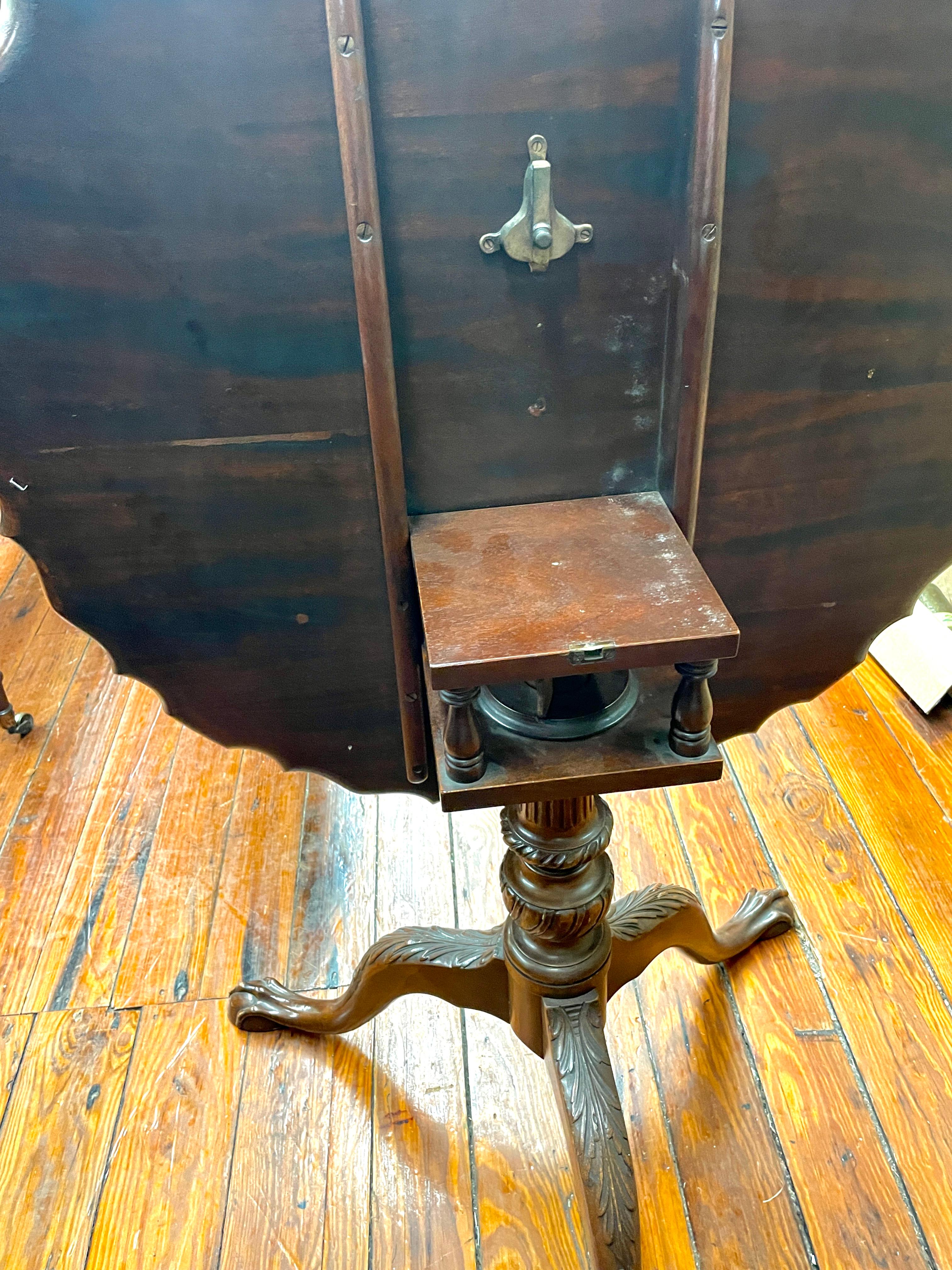19th Century Antique English Hand Carved Mahogany Chippendale Style Tilt-Top Tea Table