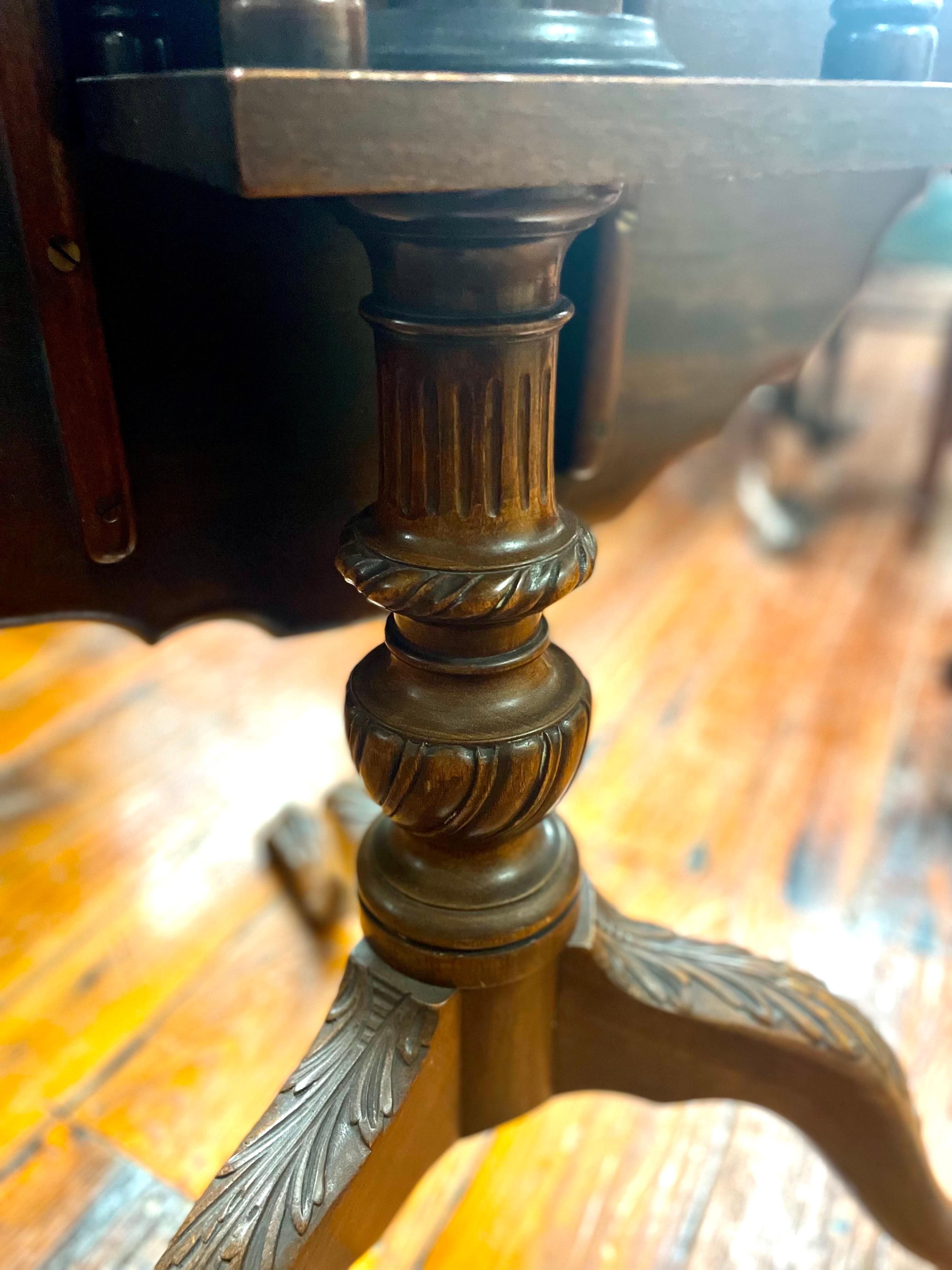 Antique English Hand Carved Mahogany Chippendale Style Tilt-Top Tea Table 4