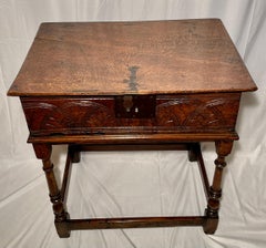 Antique English Hand-Carved Oak Table with Interior Compartment, Circa 1840