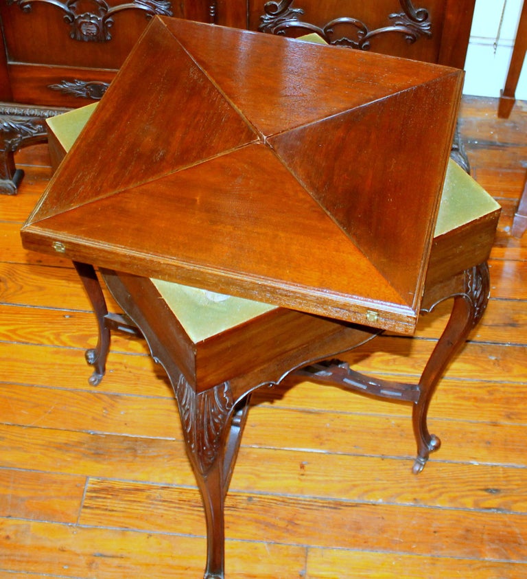 Antique English Hand Carved Walnut French Style Envelope Folding Games