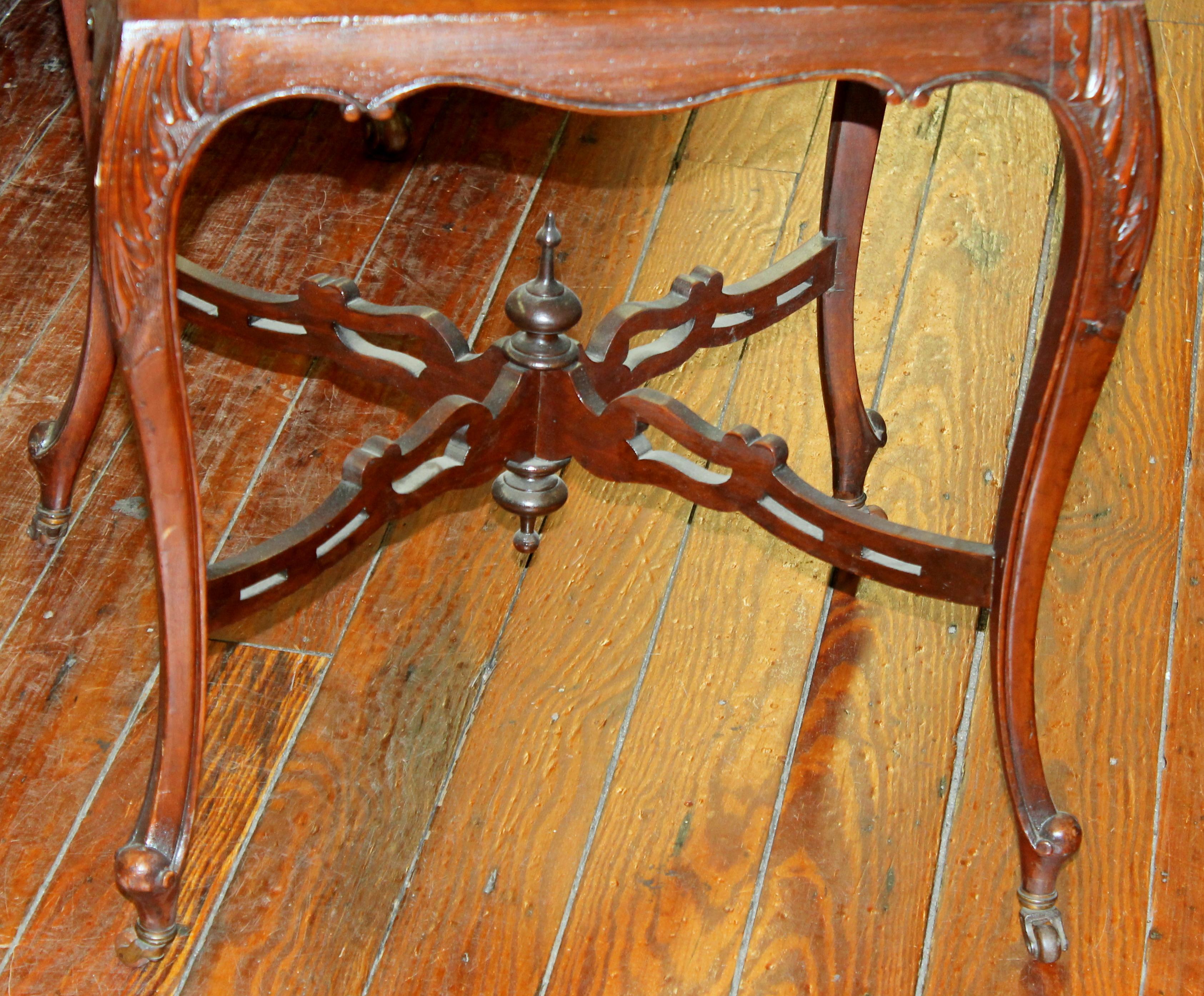 Antique English Hand Carved Walnut French Style Envelope Folding Games Table In Good Condition In Charleston, SC