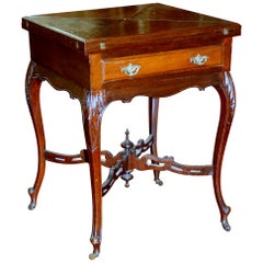 Antique English Hand Carved Walnut French Style Envelope Folding Games Table