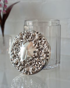 Antique English Hand Chased Silver and Crystal Humidor / Canister