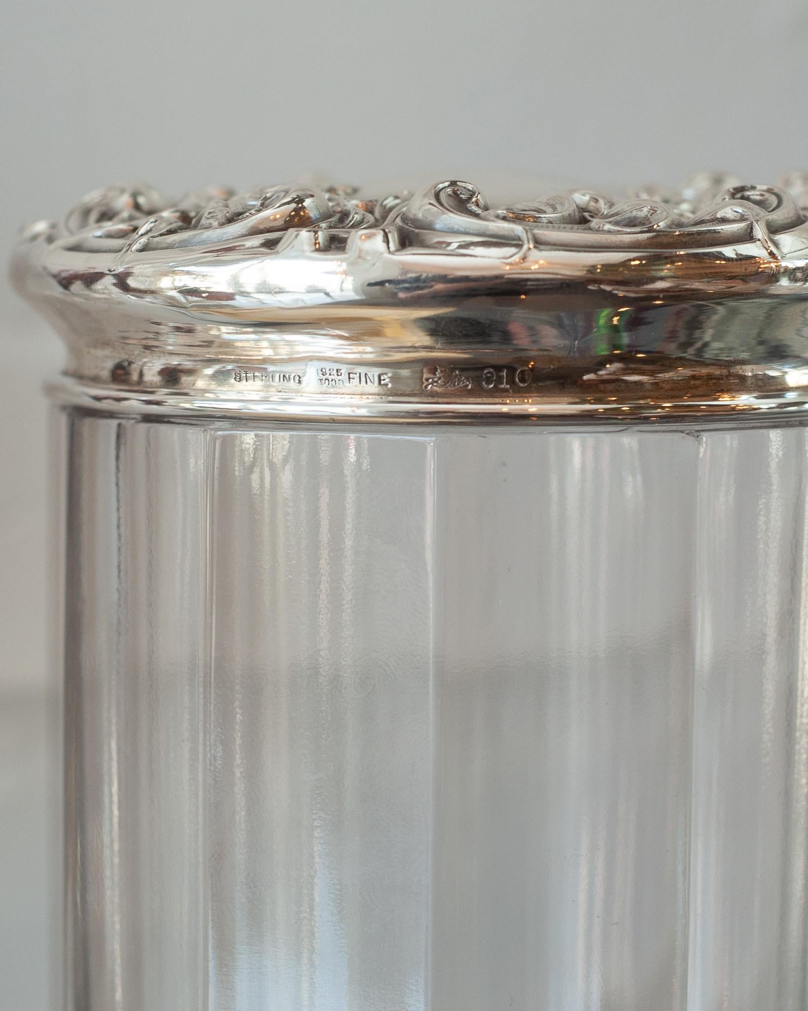 Antique English Hand Chased Silver and Crystal Humidor / Canister In Good Condition In Toronto, ON