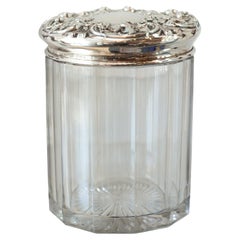 Antique English Hand Chased Silver and Crystal Humidor / Canister