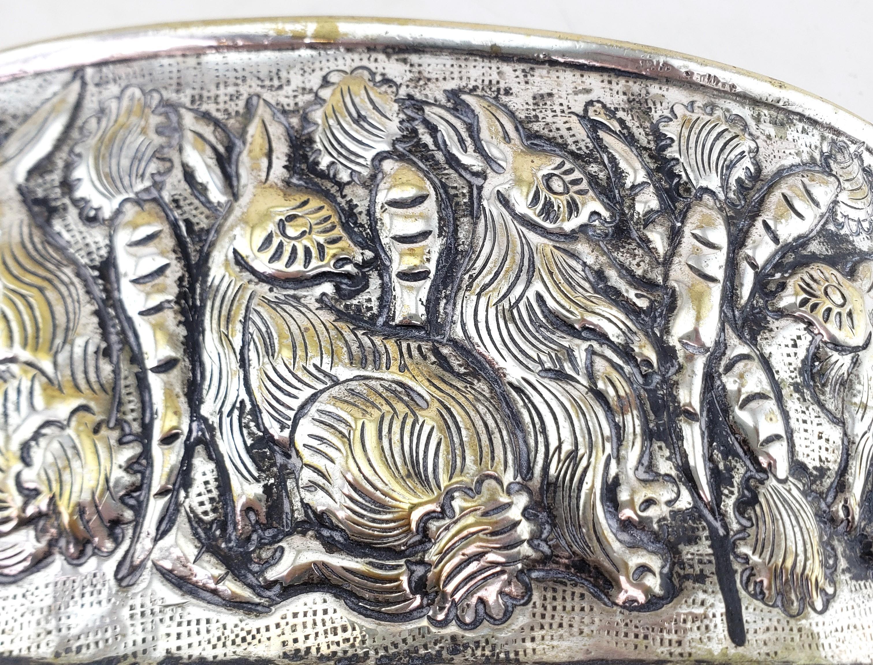 Antique English Hand-Crafted Plated Brass Planter with Whimsical Rabbits For Sale 8