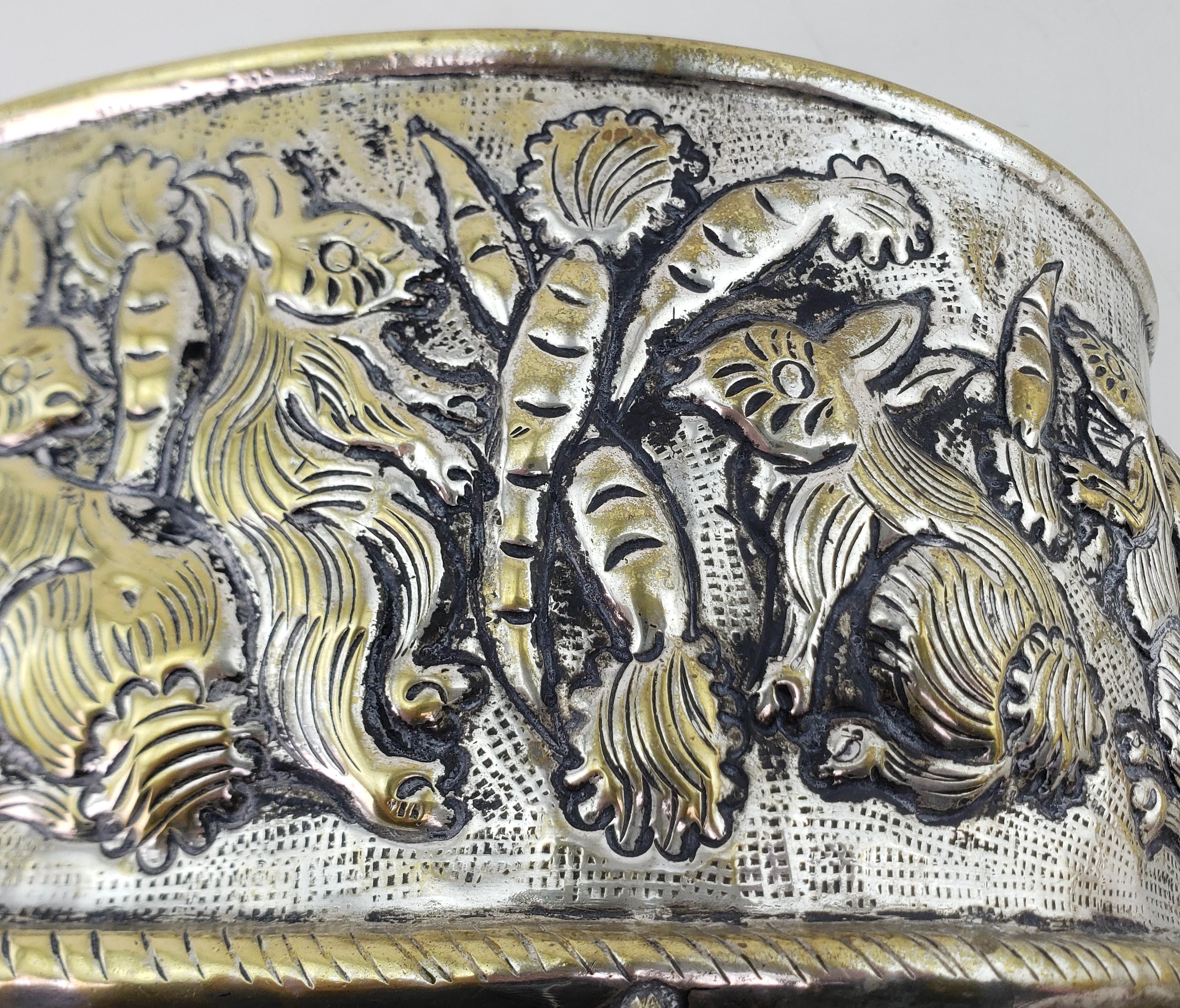 Antique English Hand-Crafted Plated Brass Planter with Whimsical Rabbits For Sale 9