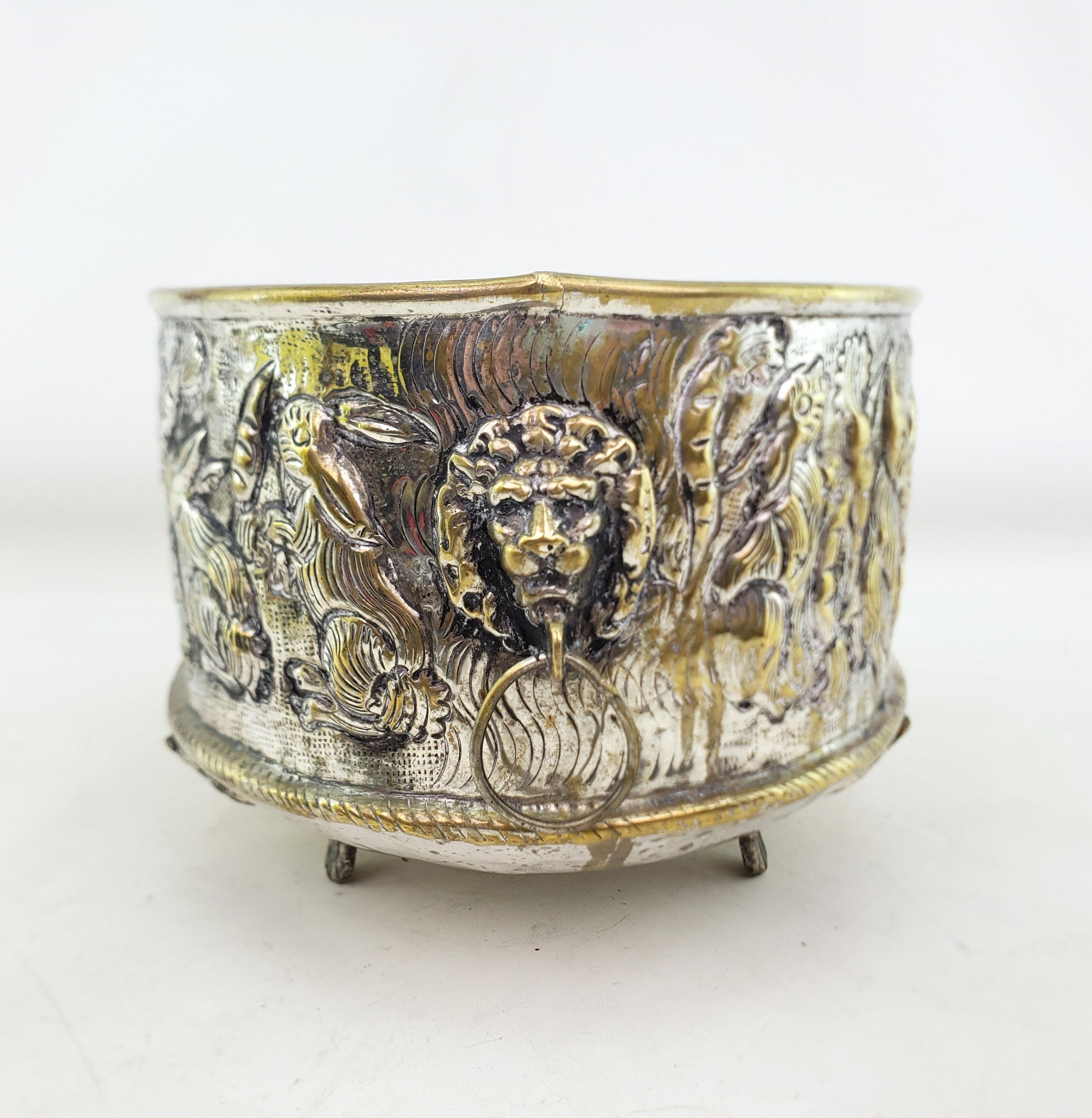 19th Century Antique English Hand-Crafted Plated Brass Planter with Whimsical Rabbits For Sale