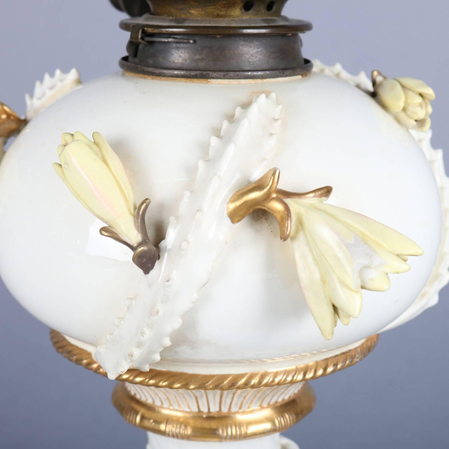 Etched Antique English Hand-Painted and Gilt Porcelain Floral GWW Lamp by Moore's