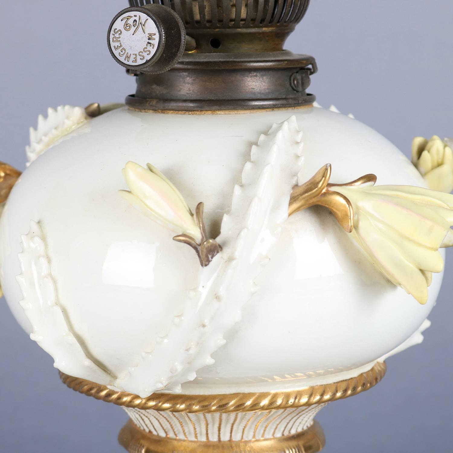 19th Century Antique English Hand-Painted and Gilt Porcelain Floral GWW Lamp by Moore's