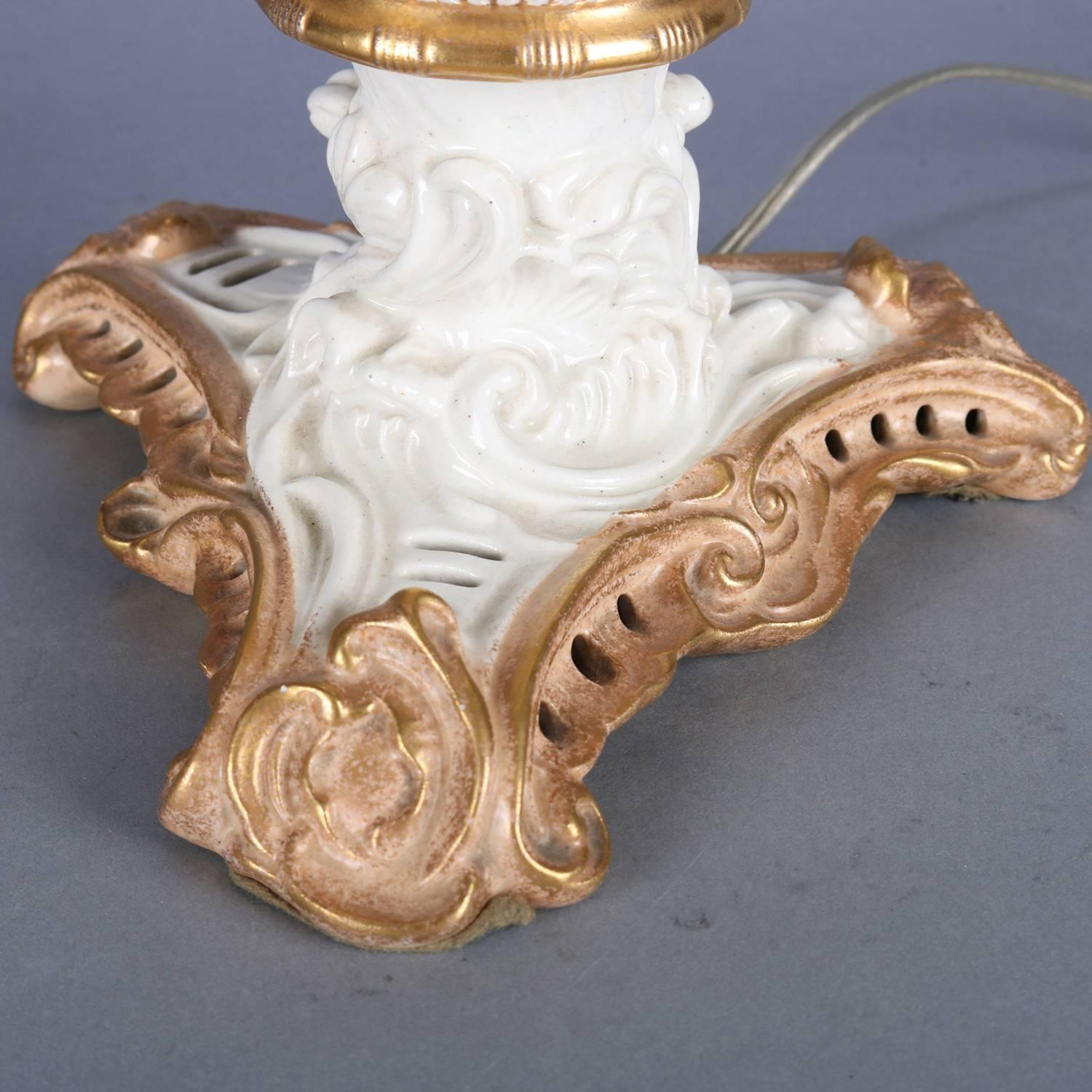 Antique English Hand-Painted and Gilt Porcelain Floral GWW Lamp by Moore's 2