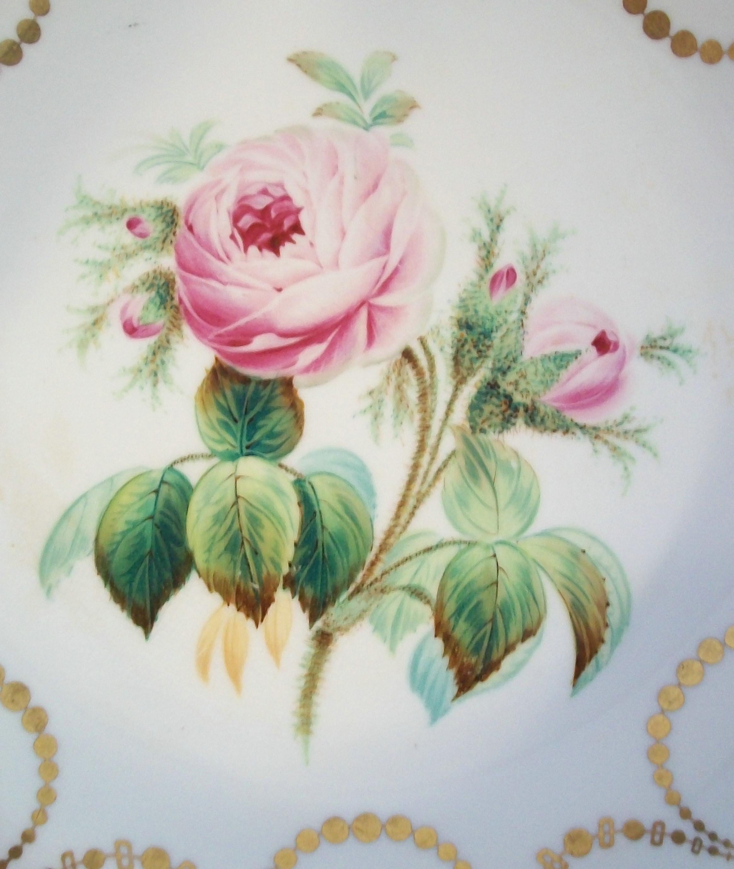 19th Century Antique English Hand Painted Botanical Ceramic Cabinet Plate - U.K. - Circa 1850 For Sale