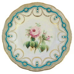 Antico piatto da credenza inglese in ceramica botanica dipinta a mano - K.K. - Circa 1850