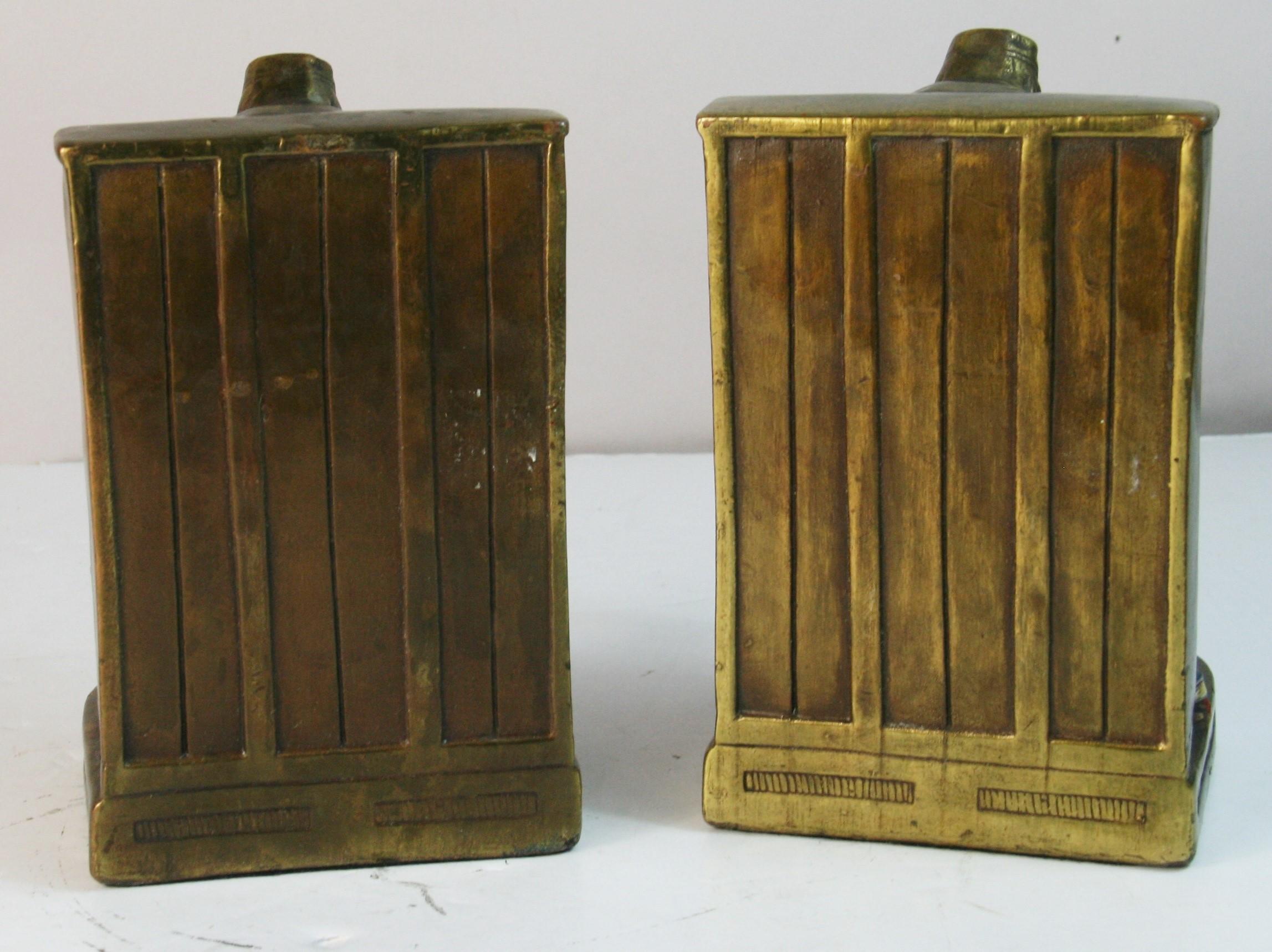 Antique English Hand Painted Brass Scholar Bookends For Sale 6