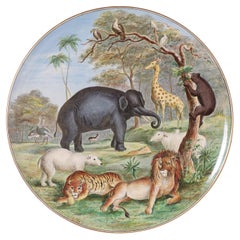 Antiker englischer handbemalter Platzteller mit Tieren