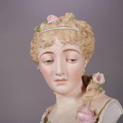 Antique English Hand-Painted Gilt Chelsea Bisque Porcelain Portrait Bust