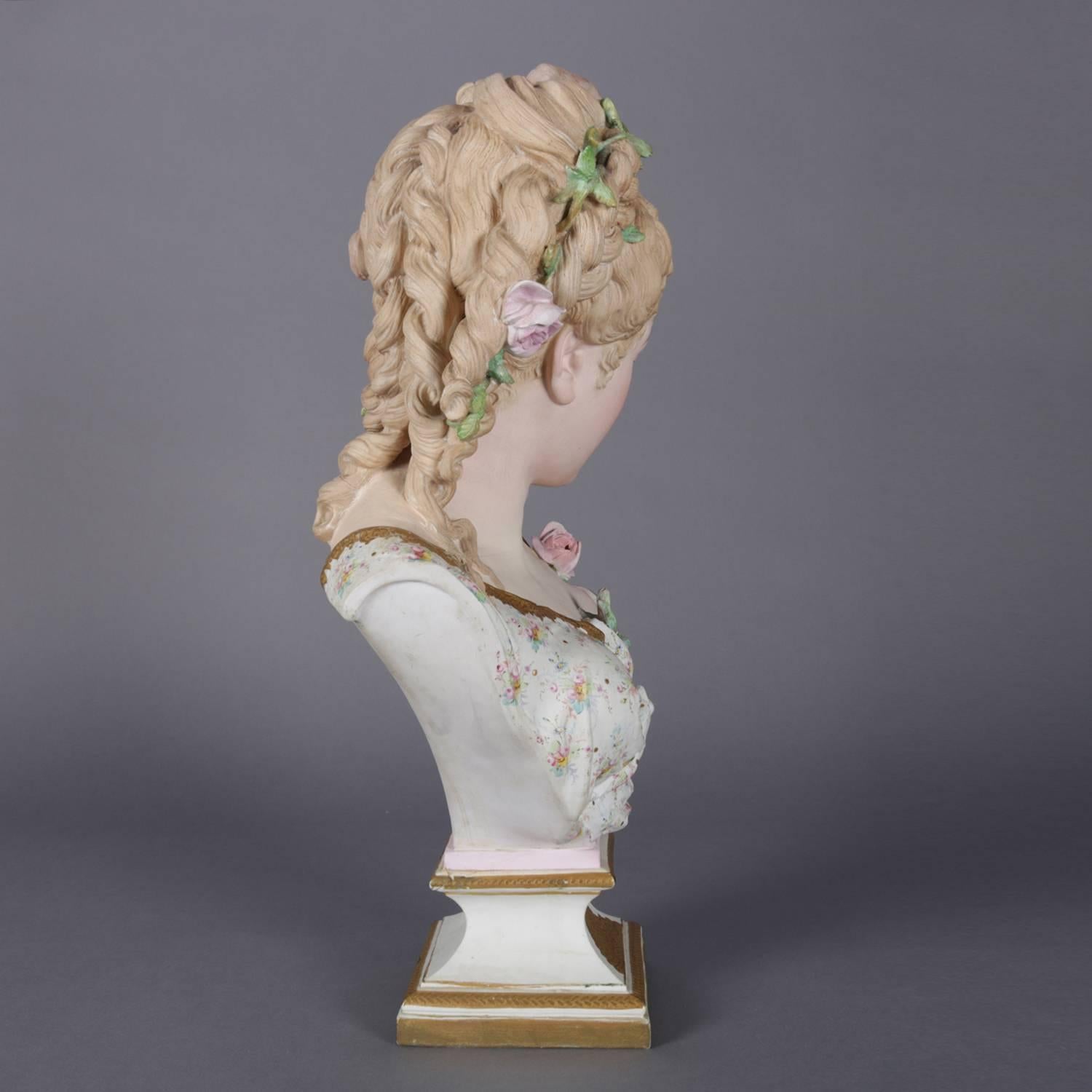 19th Century Antique English Hand-Painted Gilt Chelsea Bisque Porcelain Portrait Bust
