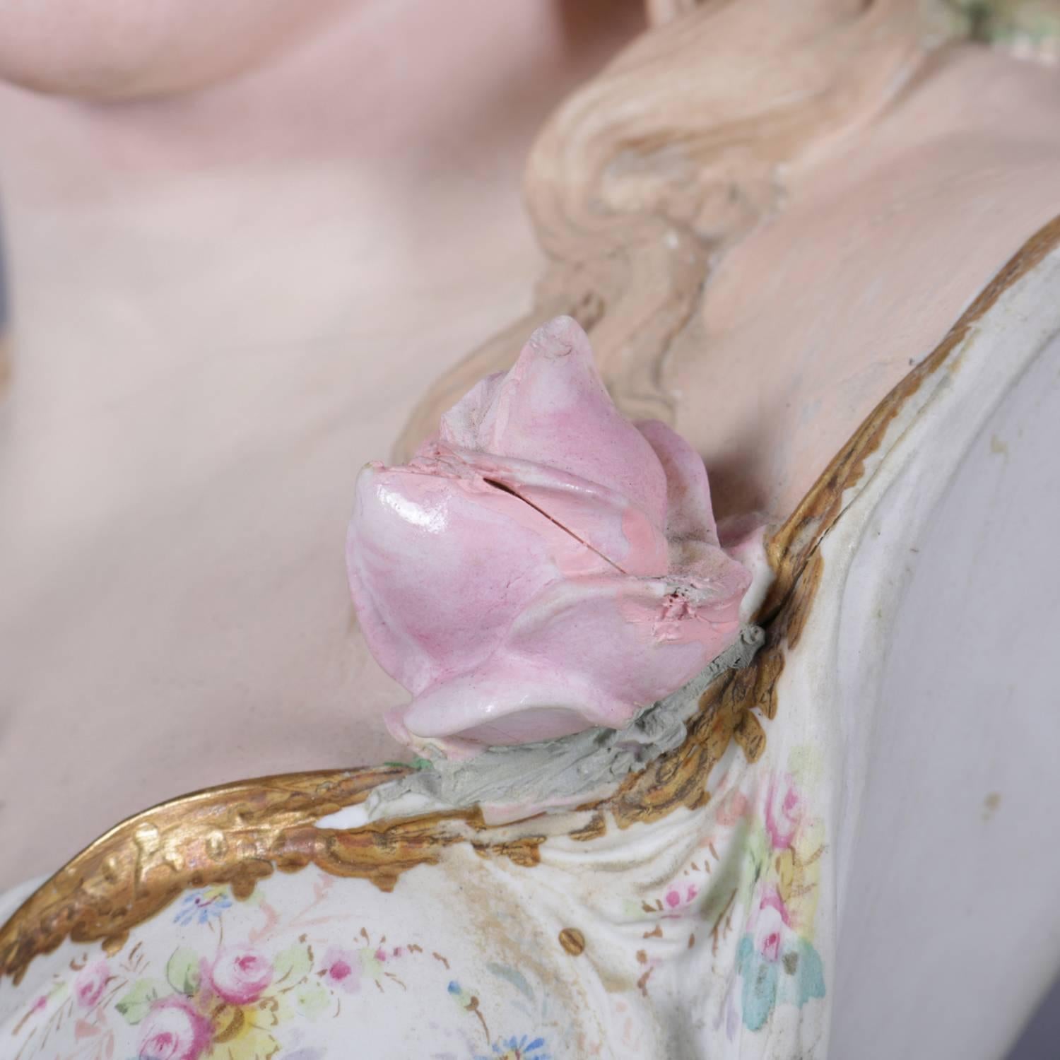 Antique English Hand-Painted Gilt Chelsea Bisque Porcelain Portrait Bust 1