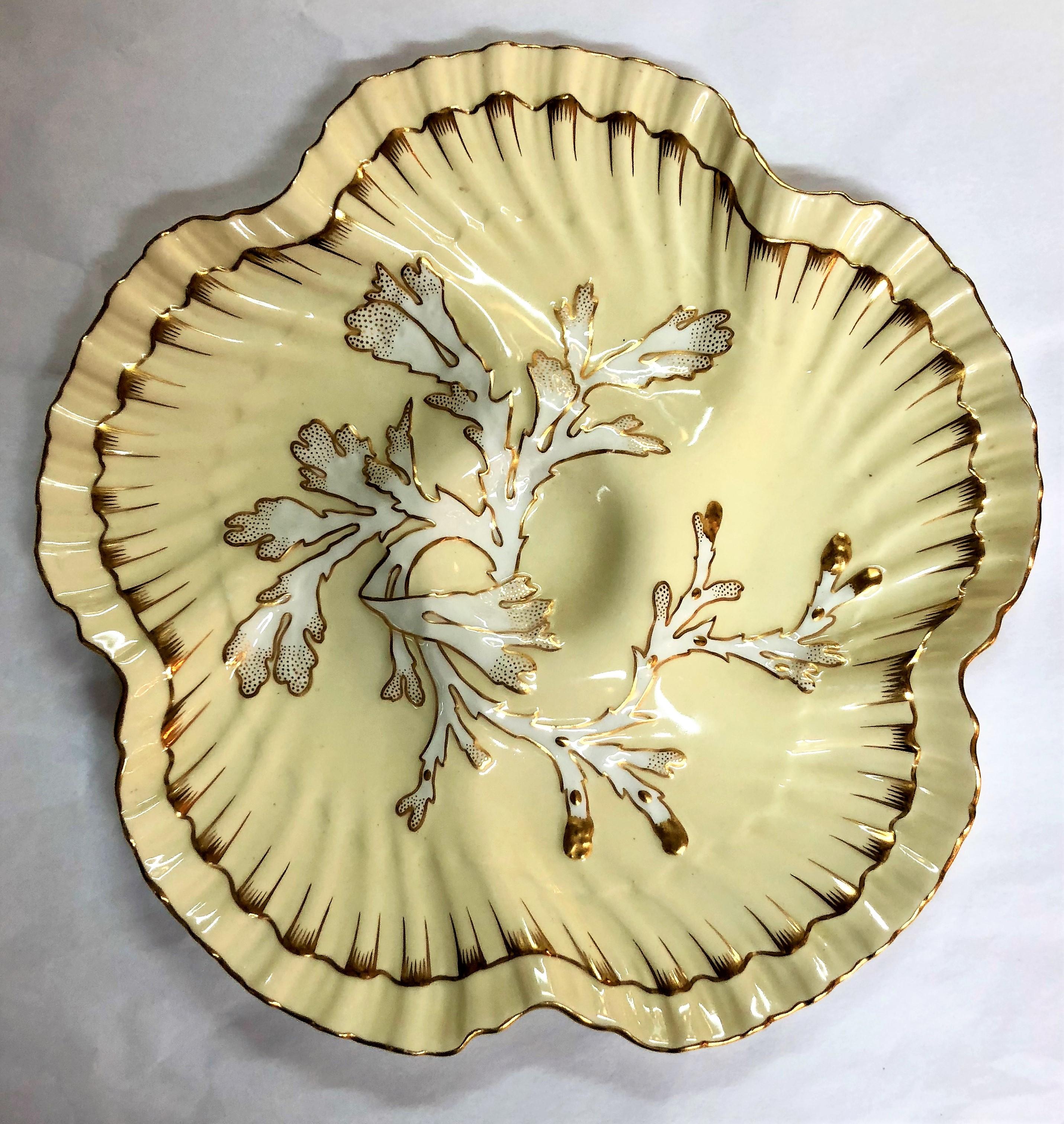 Antique English hand-painted porcelain oyster plate made by [William] Brownfield's China for Tiffany & Co., circa 1890-1900.
