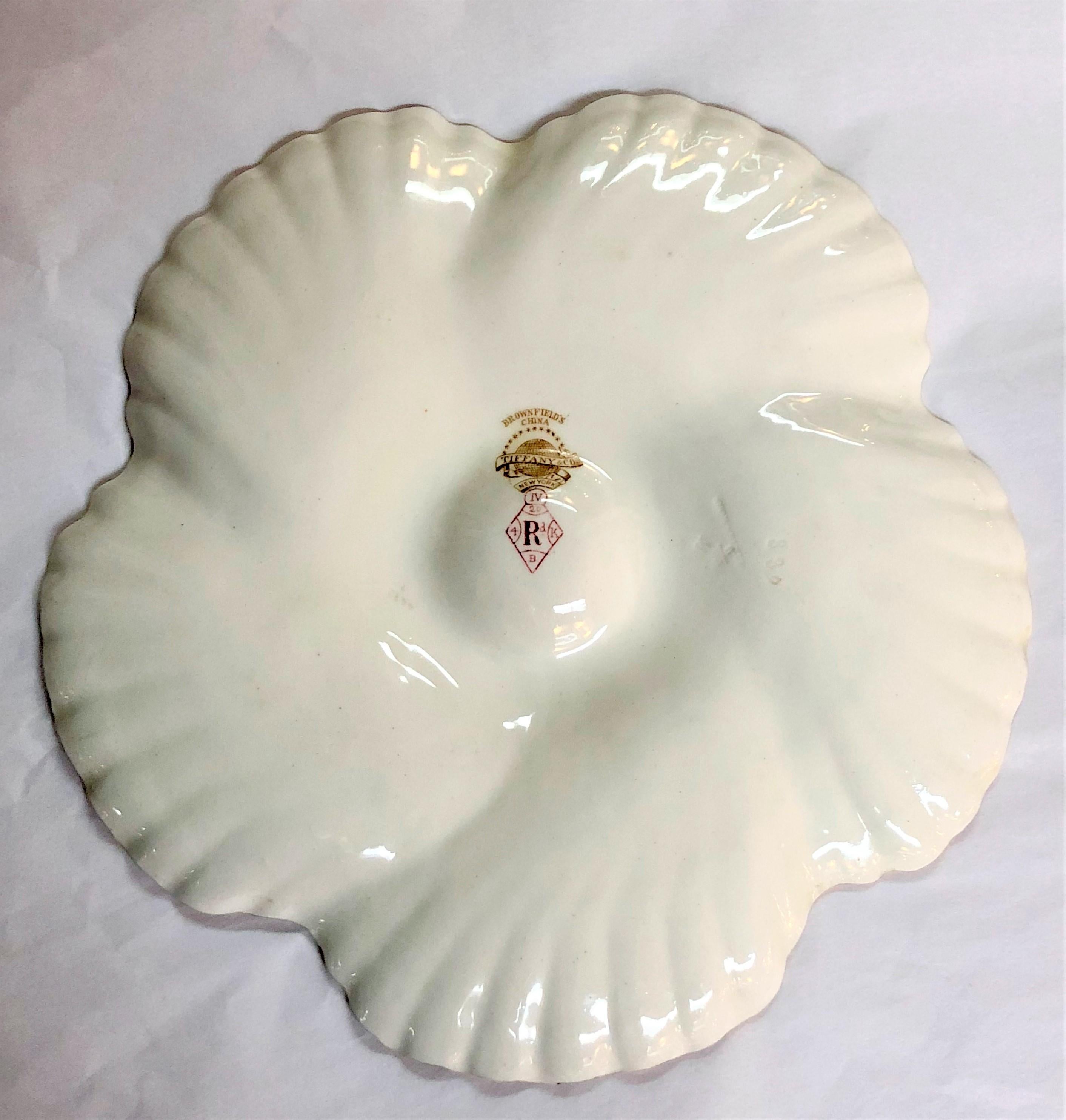 Antique English Hand-Painted Oyster Plate Made for Tiffany & Co, circa 1890-1900 In Excellent Condition In New Orleans, LA