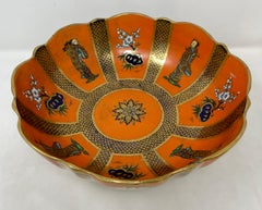 Antique English Hand Painted Persimmon Ironstone Bowl, circa 1910-1920