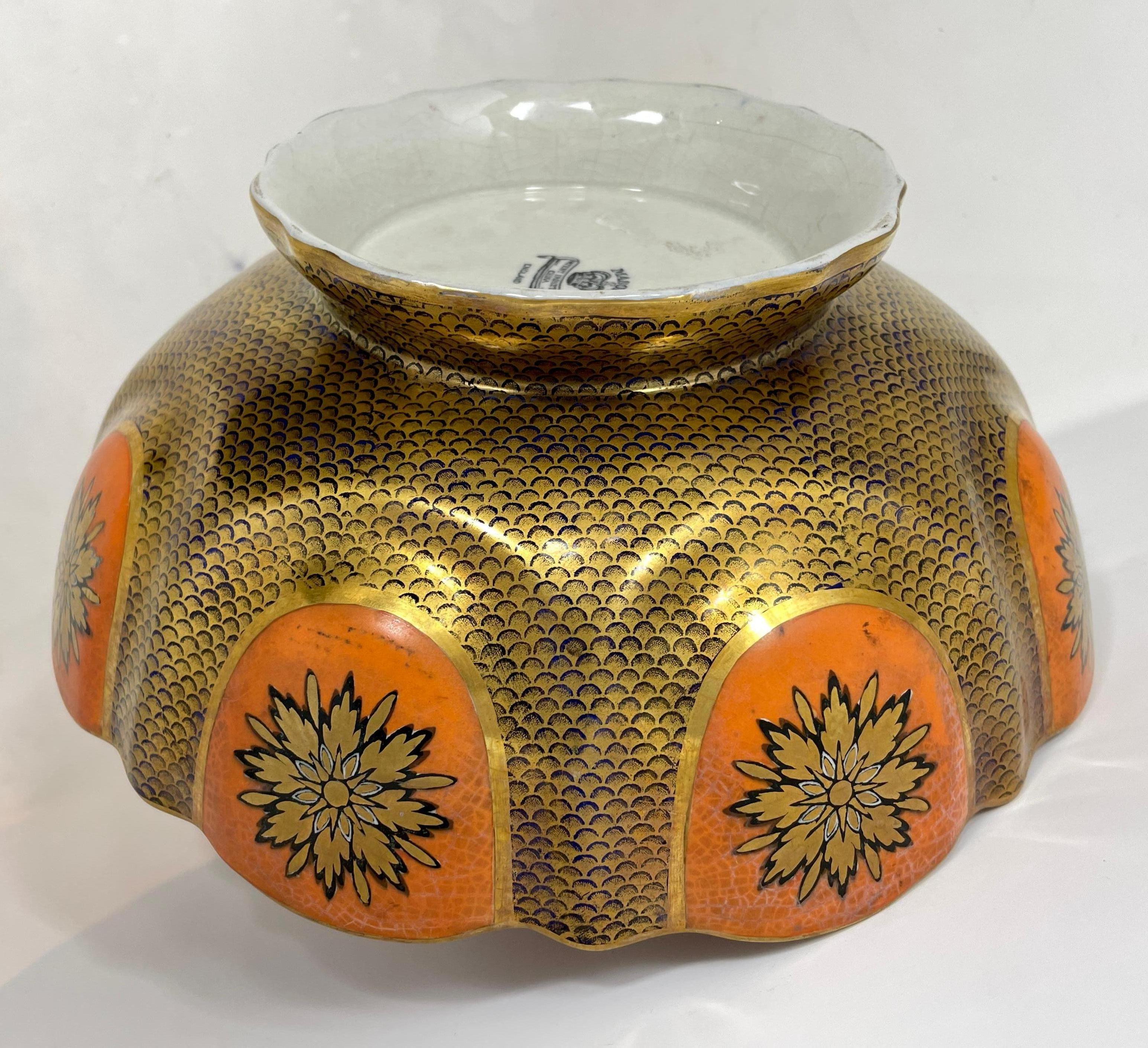 Antique English Hand Painted Persimmon Ironstone Bowl, circa 1910-1920 For Sale 2