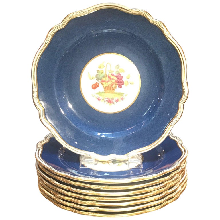 Antique English Hand Painted Service Plates Set of Eight For Sale at