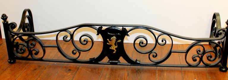Antique English Hand Wrought Iron And Cast Brass Fireplace Fender