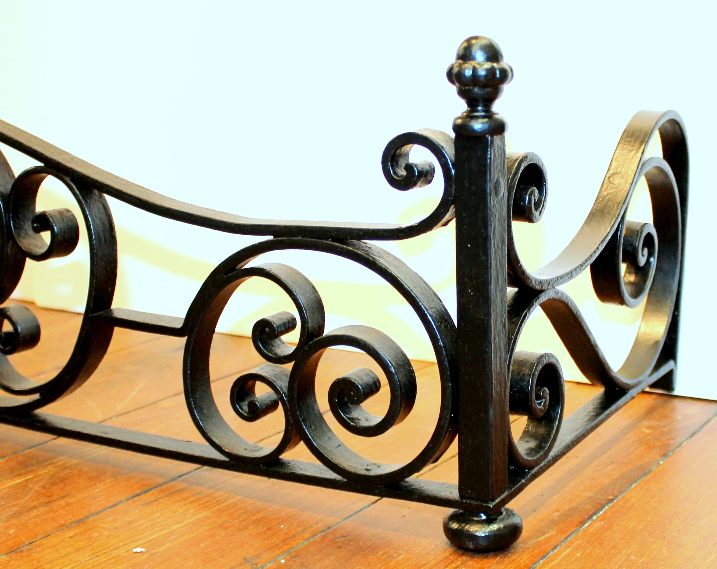 Antique English Hand Wrought Iron and Cast Brass Fireplace Fender 2