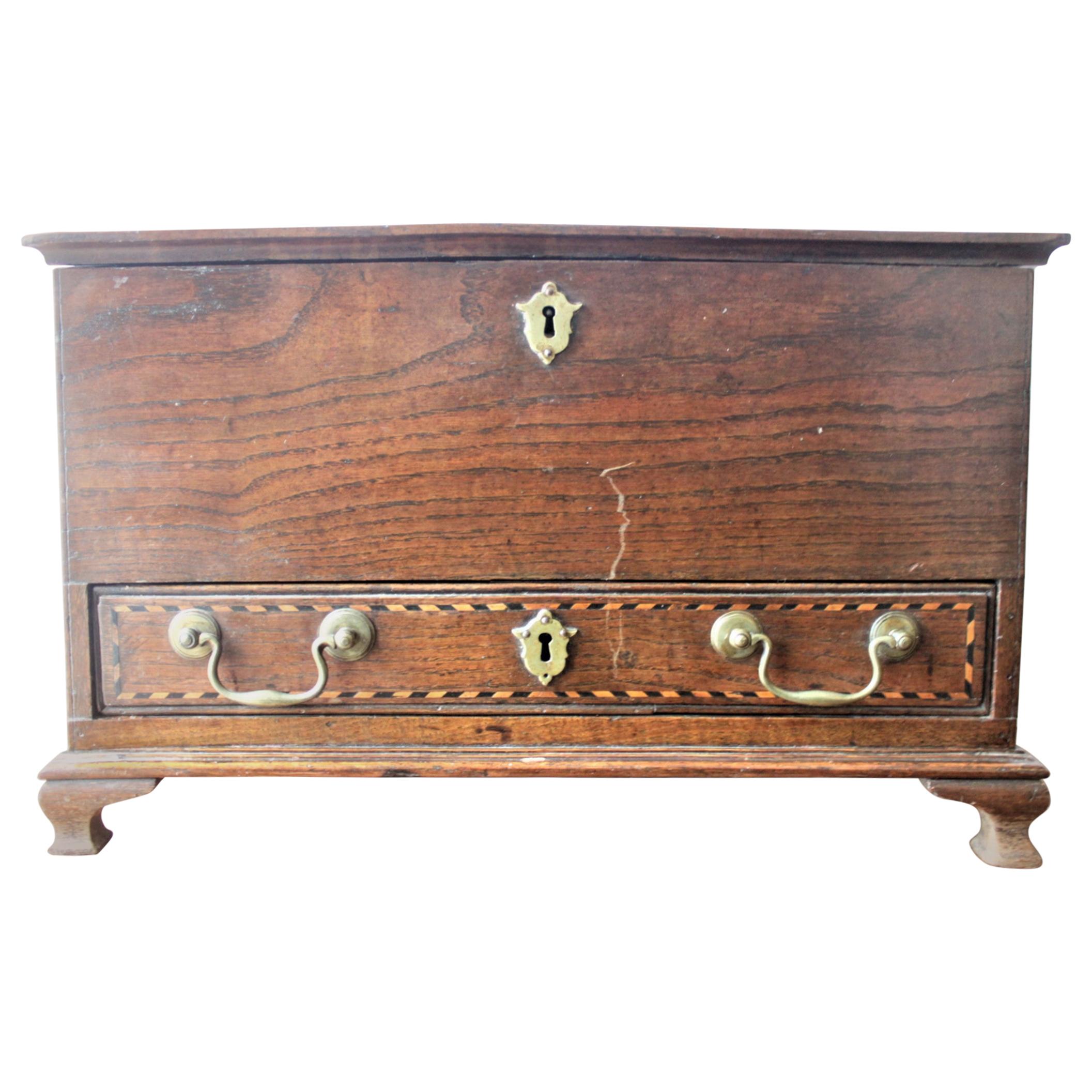 Antique English Handcrafted Wedding or Apprentice Chest or Box with Drawer For Sale
