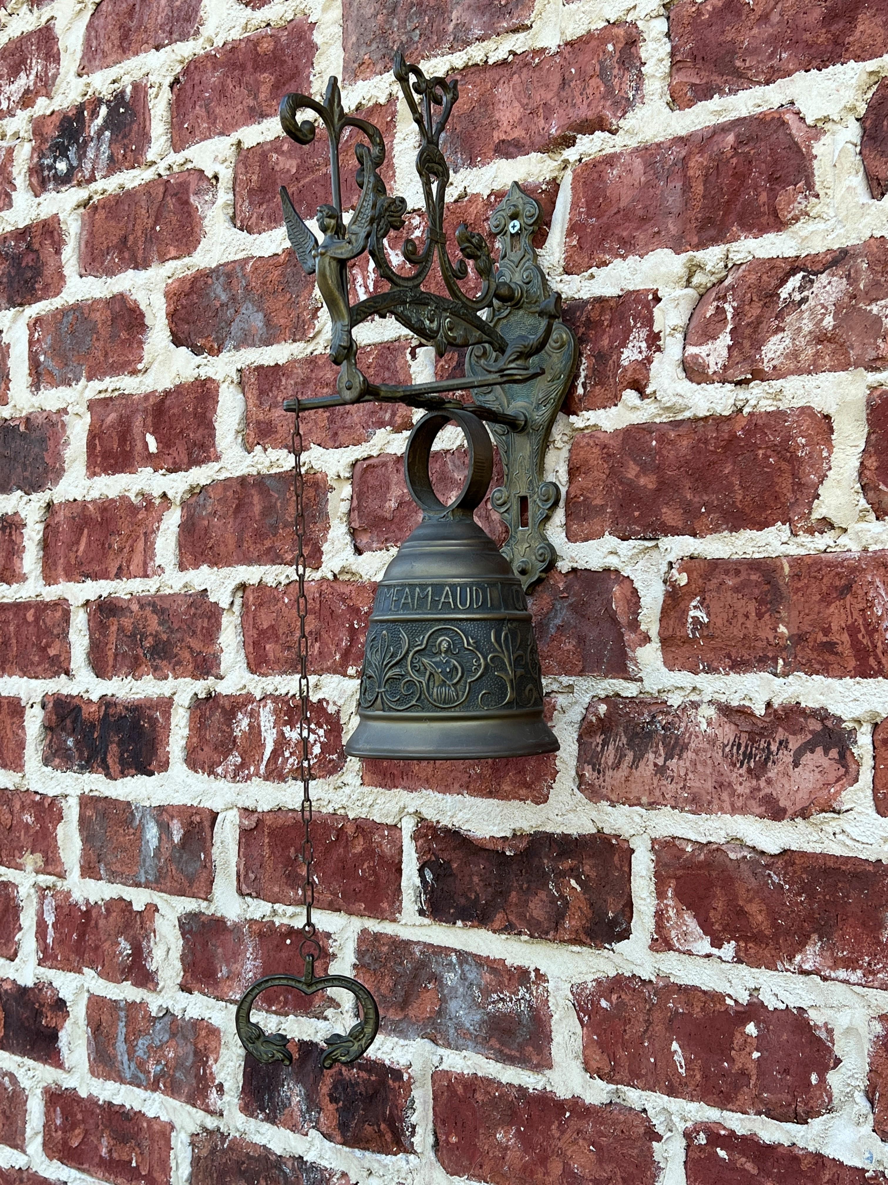 Antique English Hanging Brass Shop Bell Church Garden Dinner Bell Large 1920s 5