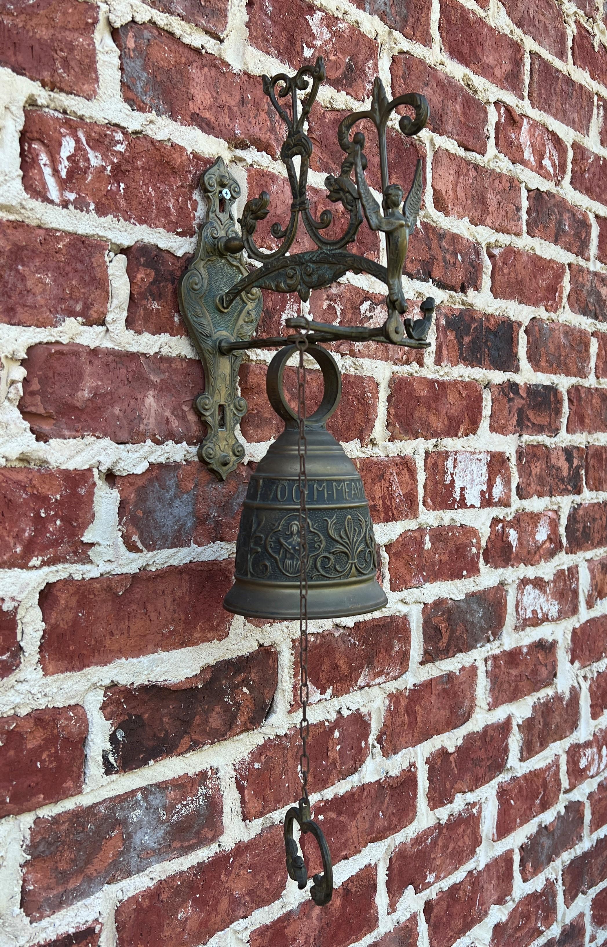 Antique English Hanging Brass Shop Bell Church Garden Dinner Bell Large 1920s 6