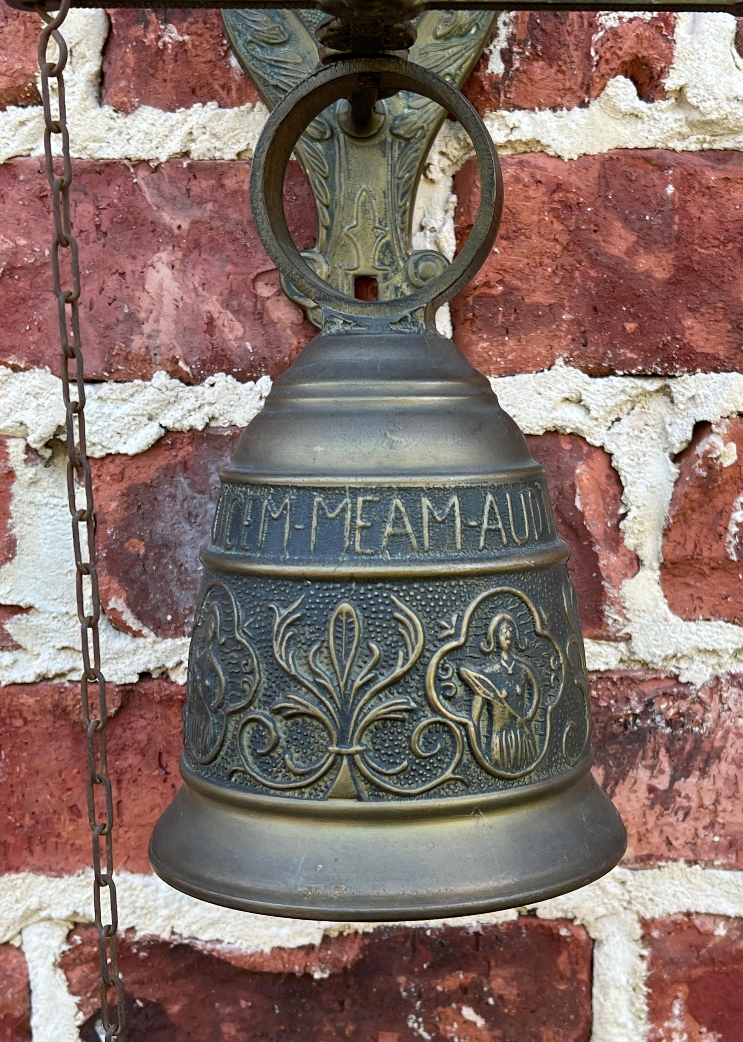 Antique English Hanging Brass Shop Bell Church Garden Dinner Bell Large 1920s 7