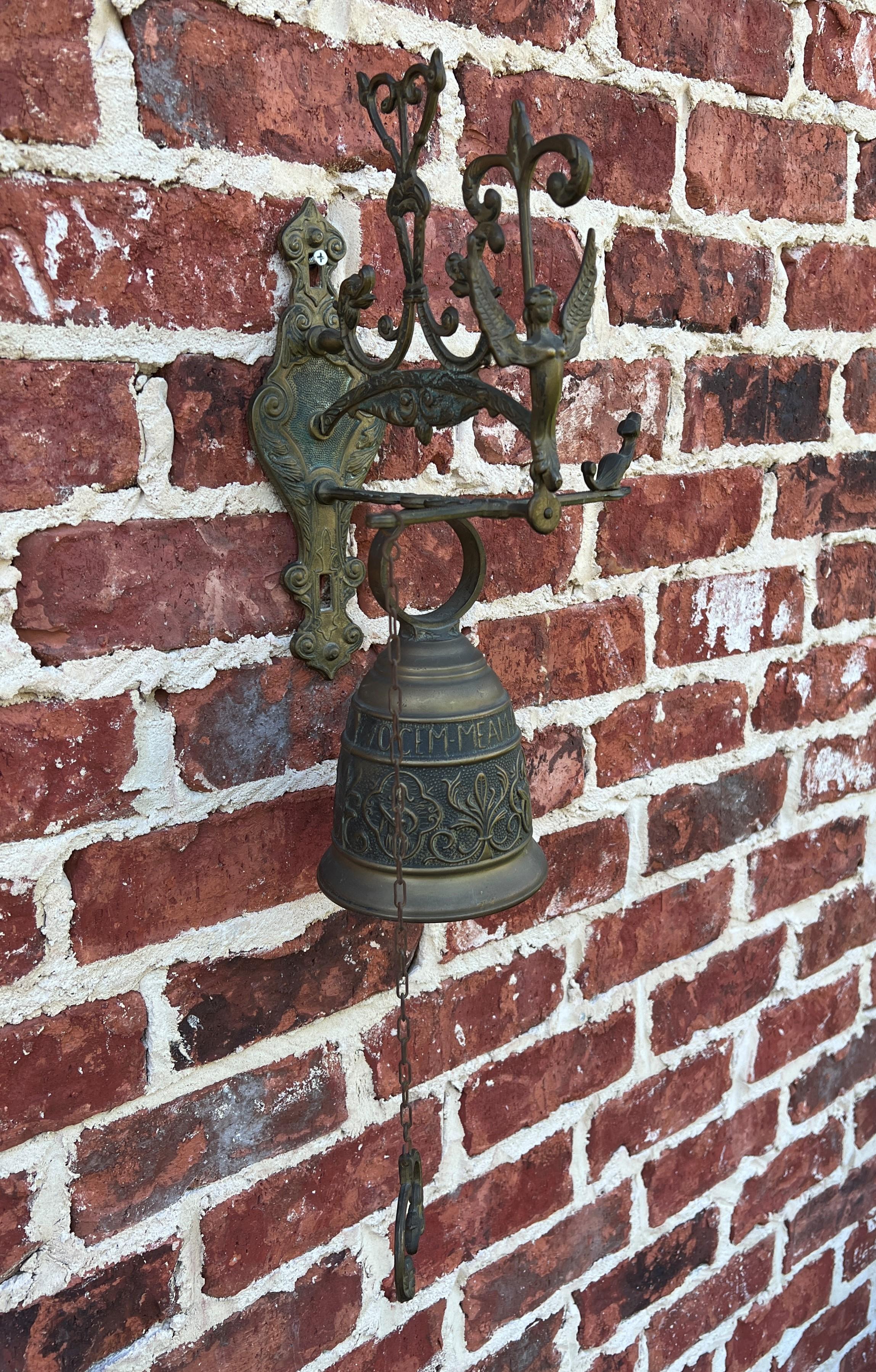 Antique English Hanging Brass Shop Bell Church Garden Dinner Bell Large 1920s 10