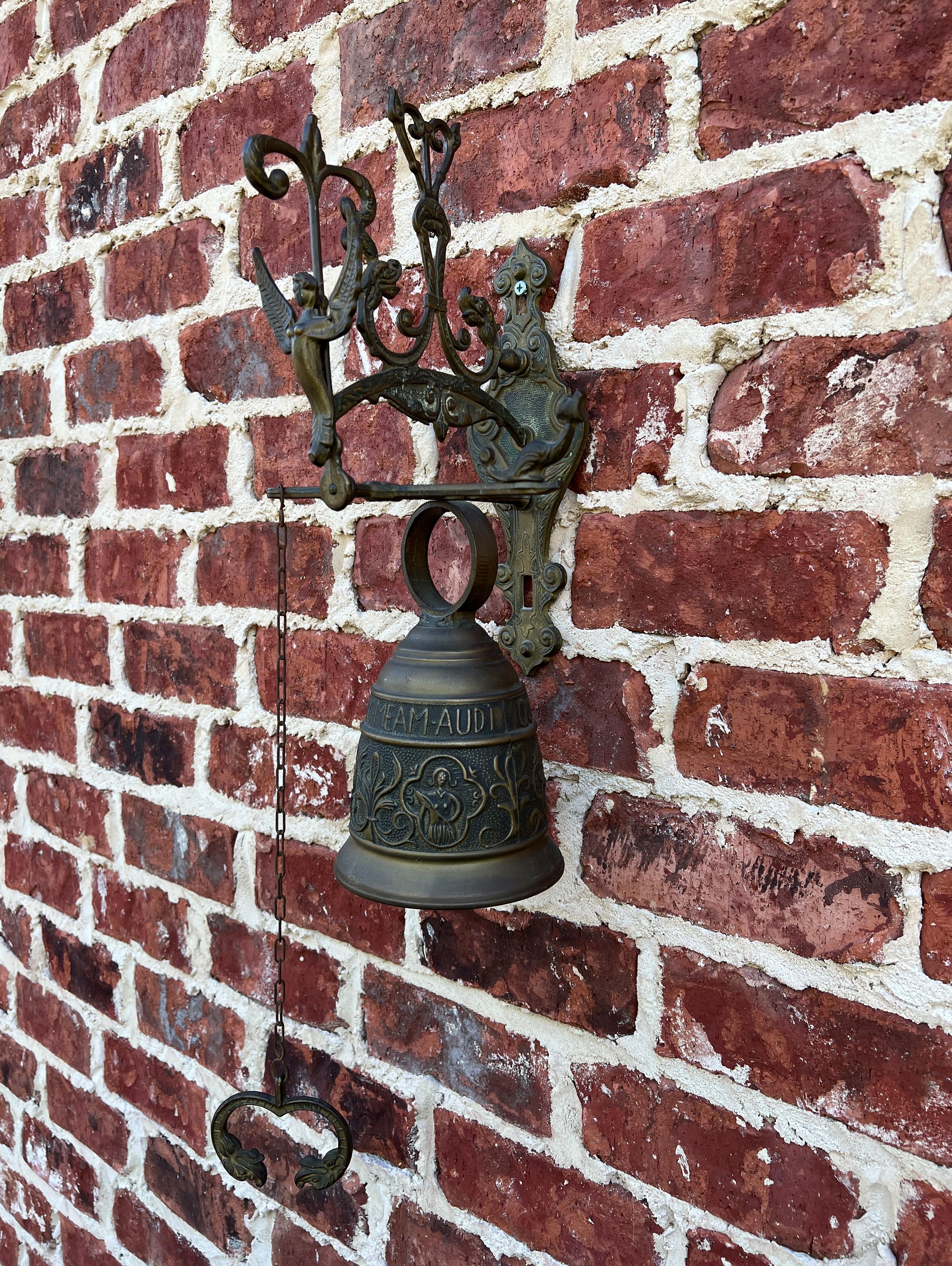 Antique English Hanging Brass Shop Bell Church Garden Dinner Bell Large 1920s 11