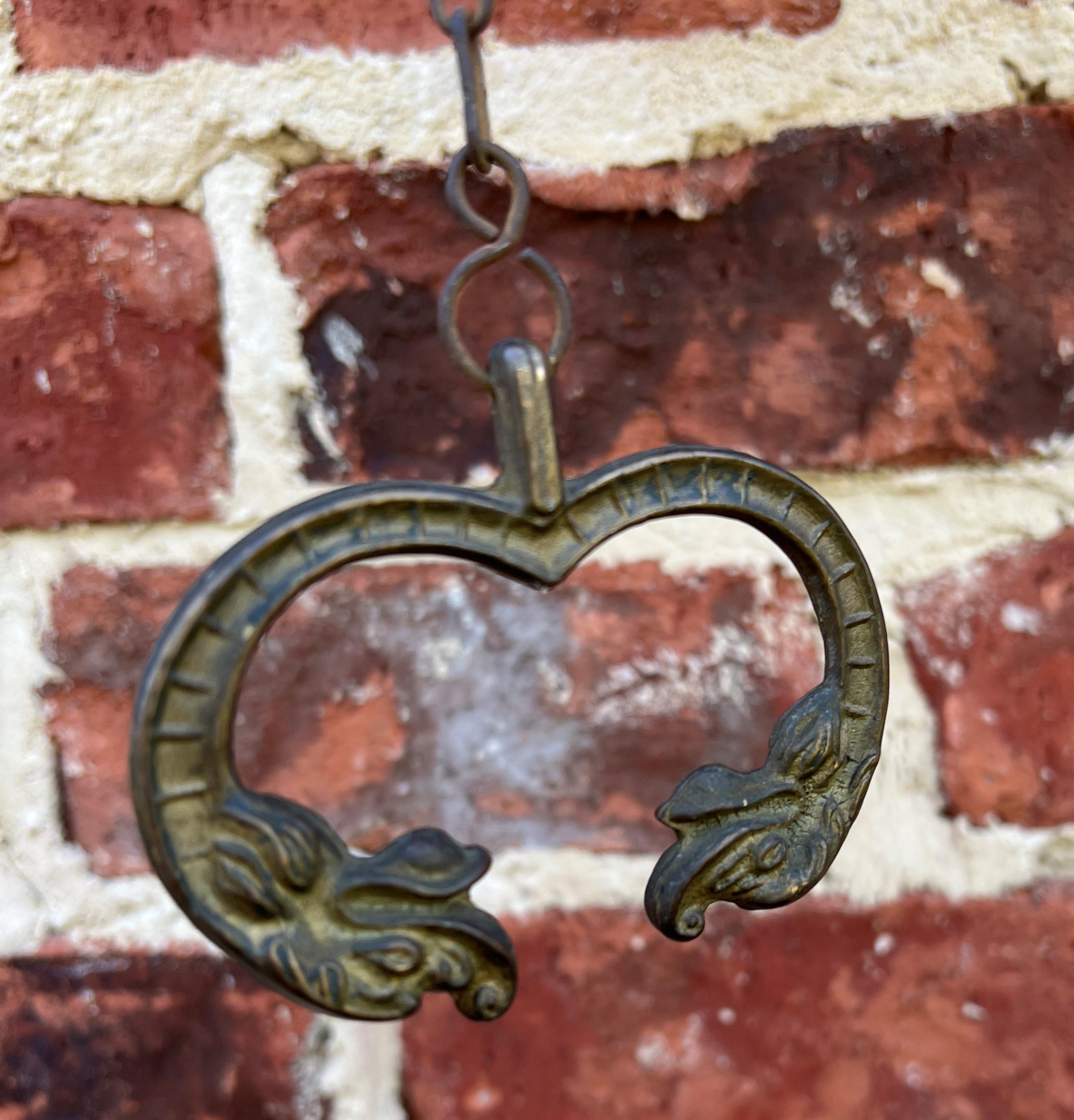 Antique English Hanging Brass Shop Bell Church Garden Dinner Bell Large 1920s 12