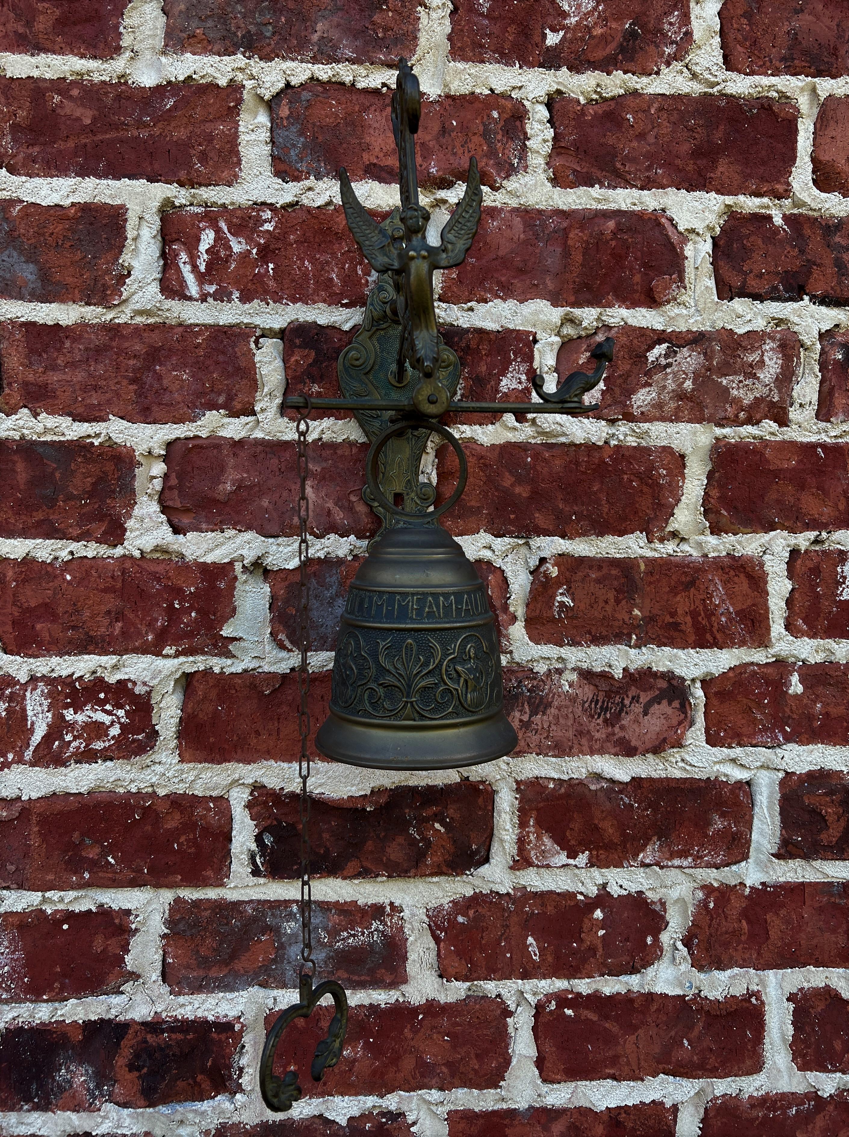 Edwardian Antique English Hanging Brass Shop Bell Church Garden Dinner Bell Large 1920s