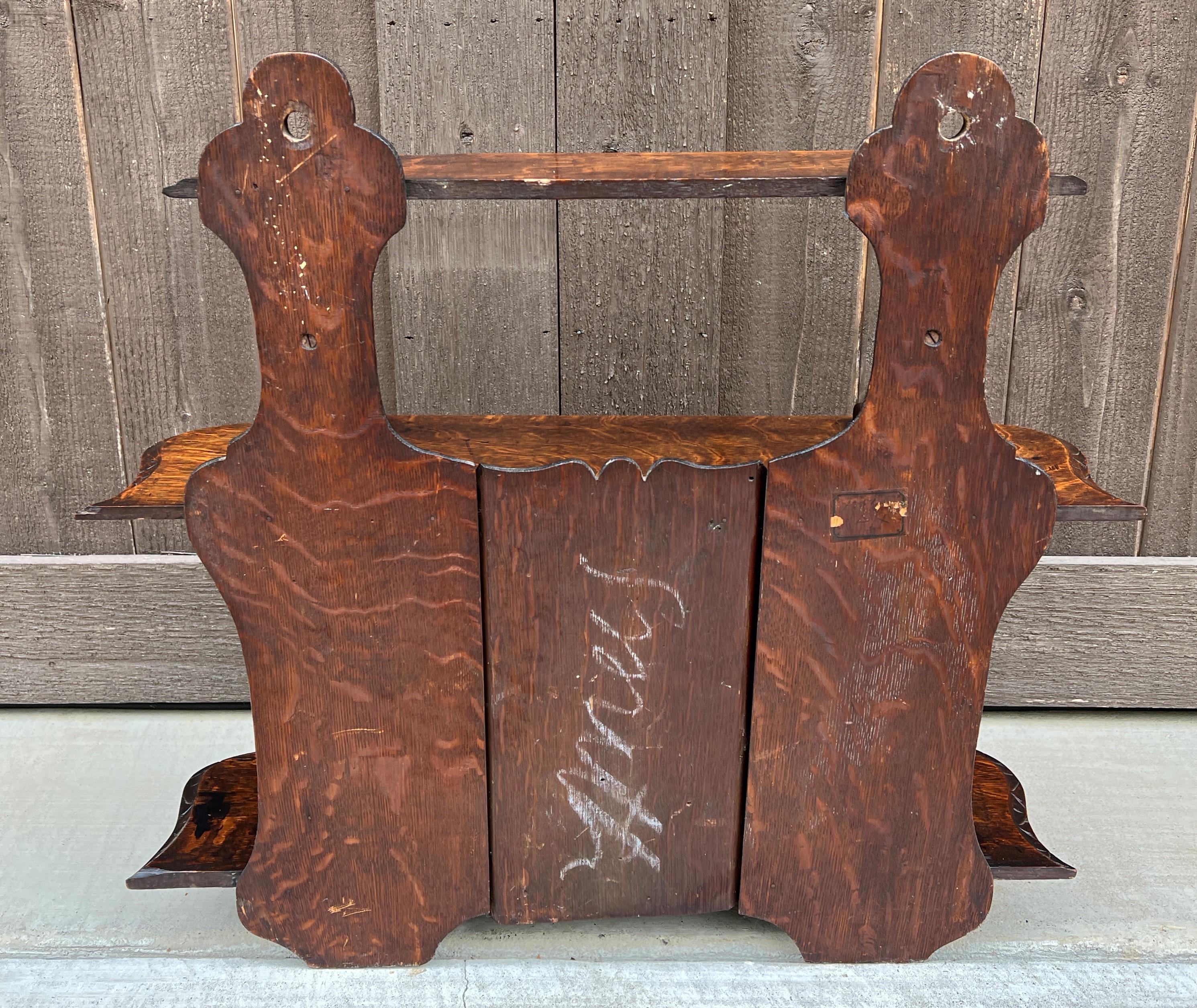 Antique English Hanging Wall Shelf Medicine Cabinet Carved Birds w Key 6