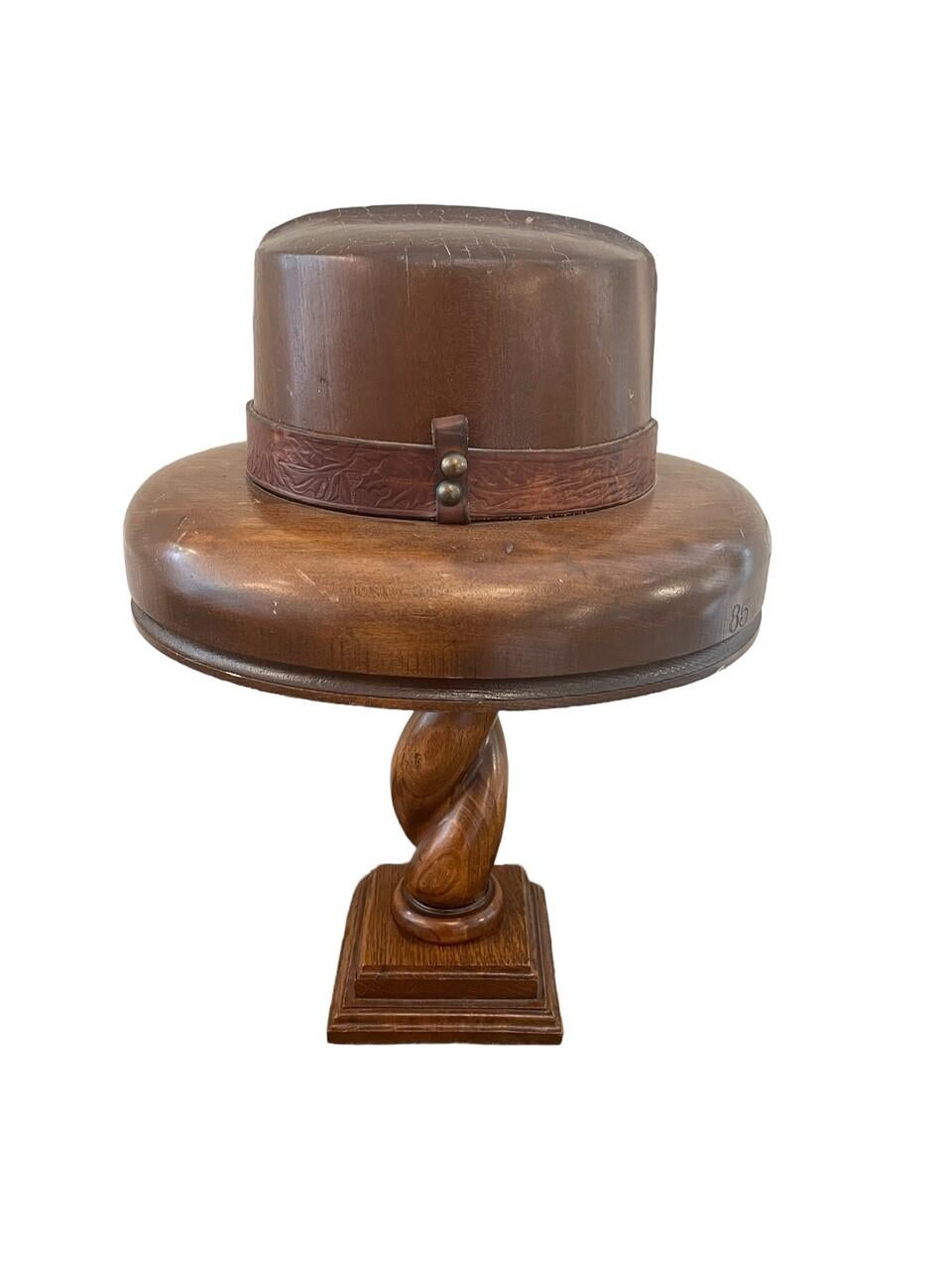 Leather Antique English Hat Mold on Stand For Sale