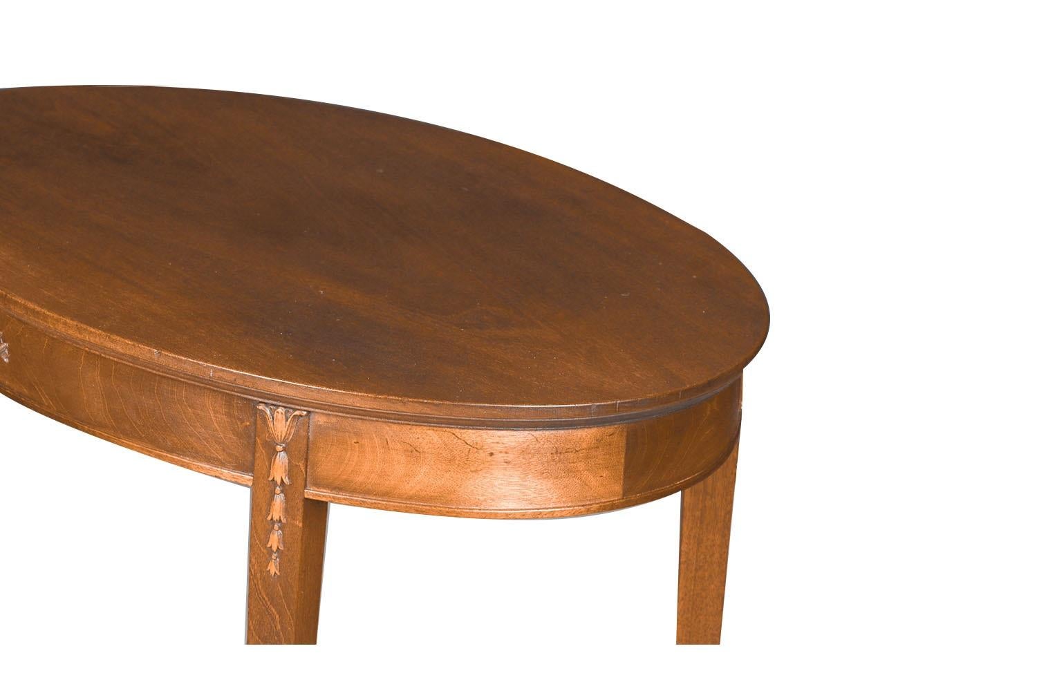 Antique English Hepplewhite Carved Bellflower Mahogany Caned Oval Side Table For Sale 5