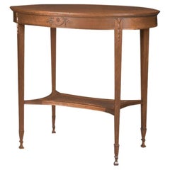 Antique English Hepplewhite Carved Bellflower Mahogany Caned Oval Side Table