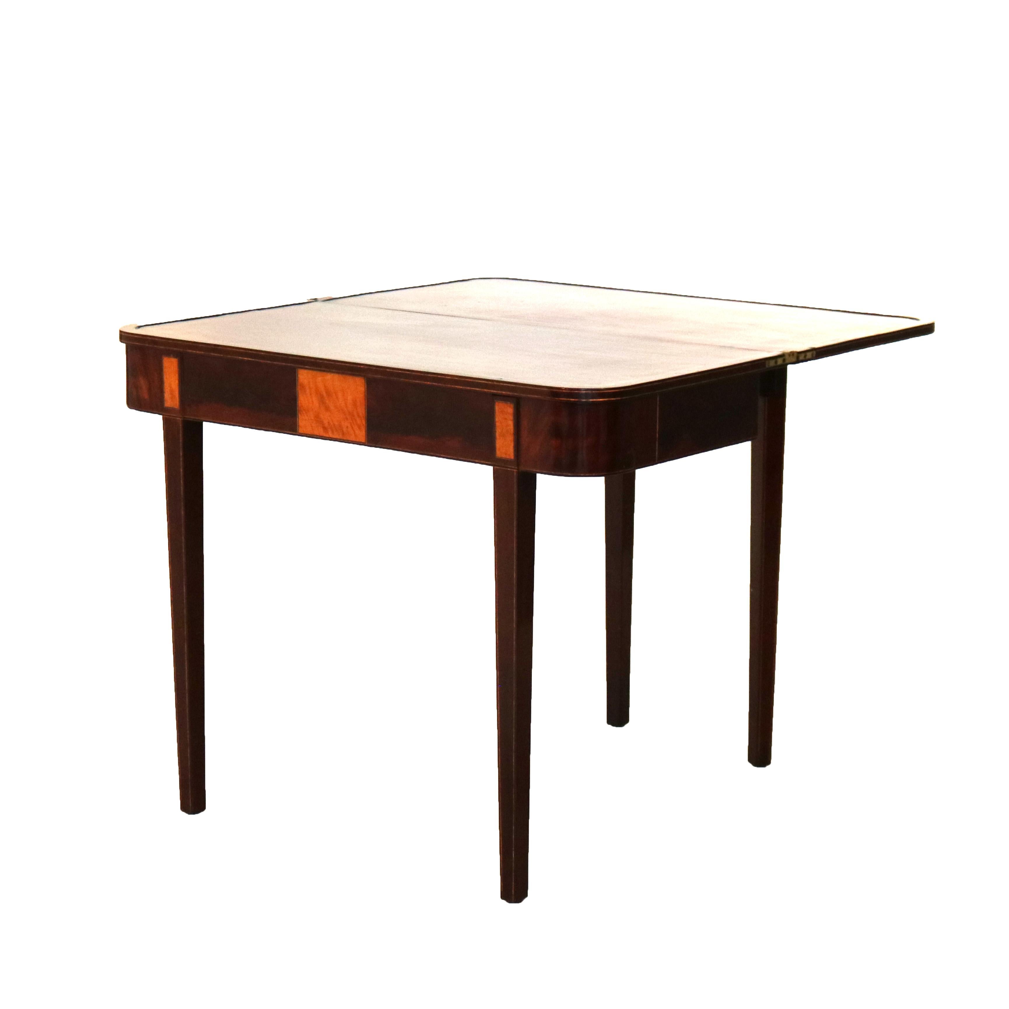 Antique English Hepplewhite Flame Mahogany Inlaid & Banded Game Table 19th C In Good Condition For Sale In Big Flats, NY