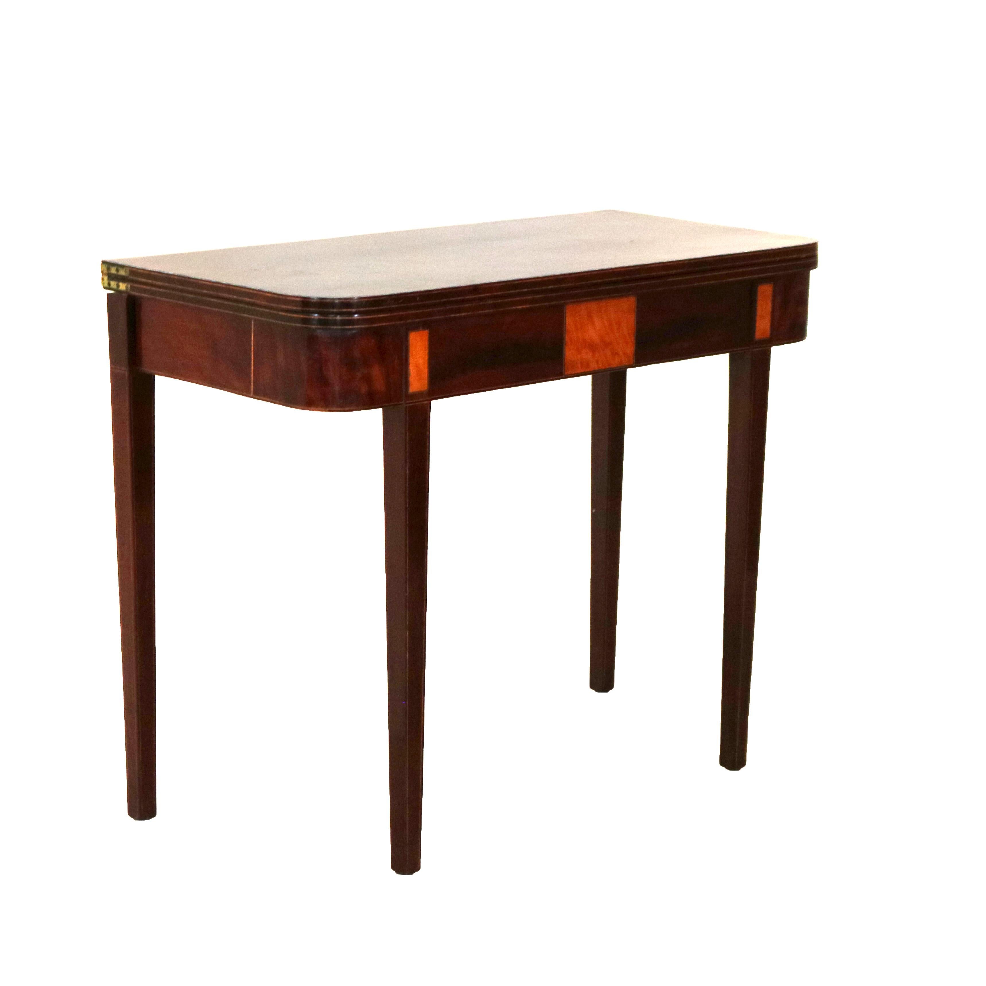 Antique English Hepplewhite Flame Mahogany Inlaid & Banded Game Table 19th C For Sale 1