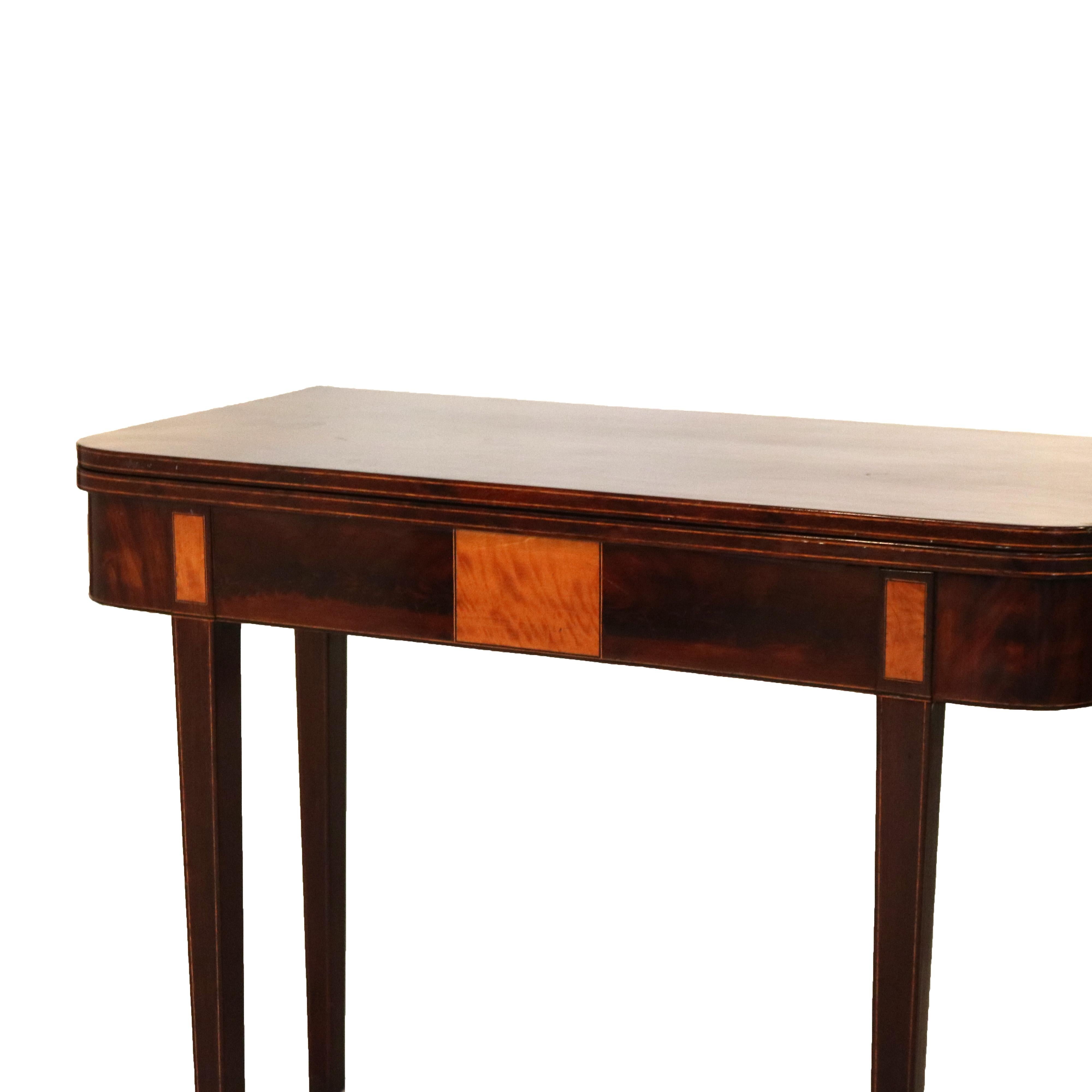 Antique English Hepplewhite Flame Mahogany Inlaid & Banded Game Table 19th C For Sale 2