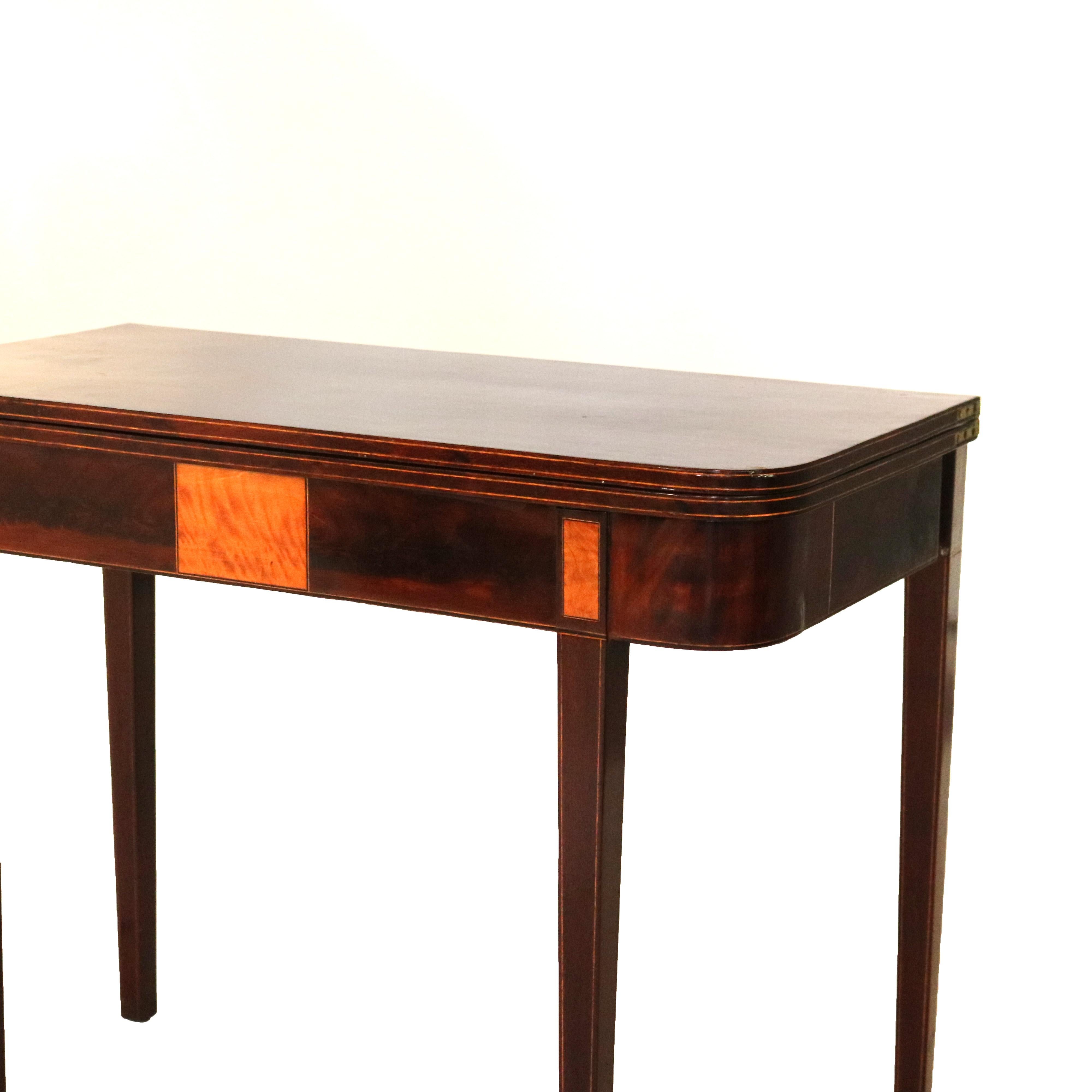 Antique English Hepplewhite Flame Mahogany Inlaid & Banded Game Table 19th C For Sale 3